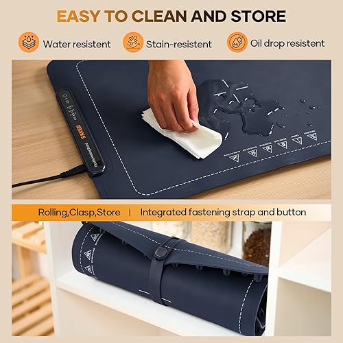 Miniatura 5 de Saker Tapete de calentamiento de alimentos, bandeja de calentamiento eléctrica para alimentos, alfombrilla de calefacción ajustable para encimera