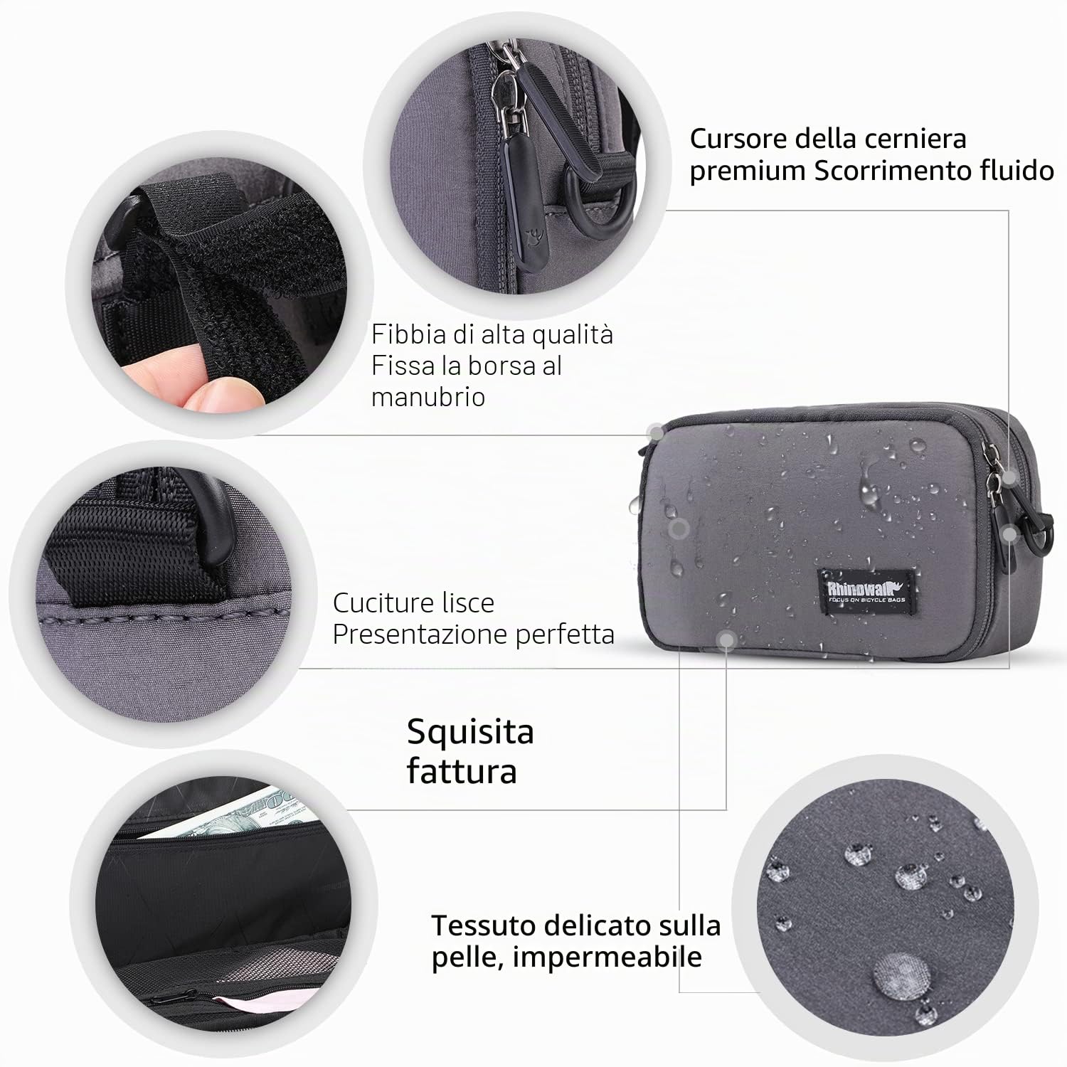 BAIGIO Borsa Anteriore per Bicicletta Borsa Manubrio Bici con Copertura Antipioggia Multifunzione Borsa a Spalla Borse Tracolla Casuale (Grigio)