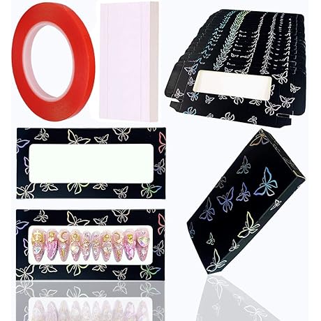 35 Pack Press on Nail Packaging Box with White Background Papers and Double Sided Tape