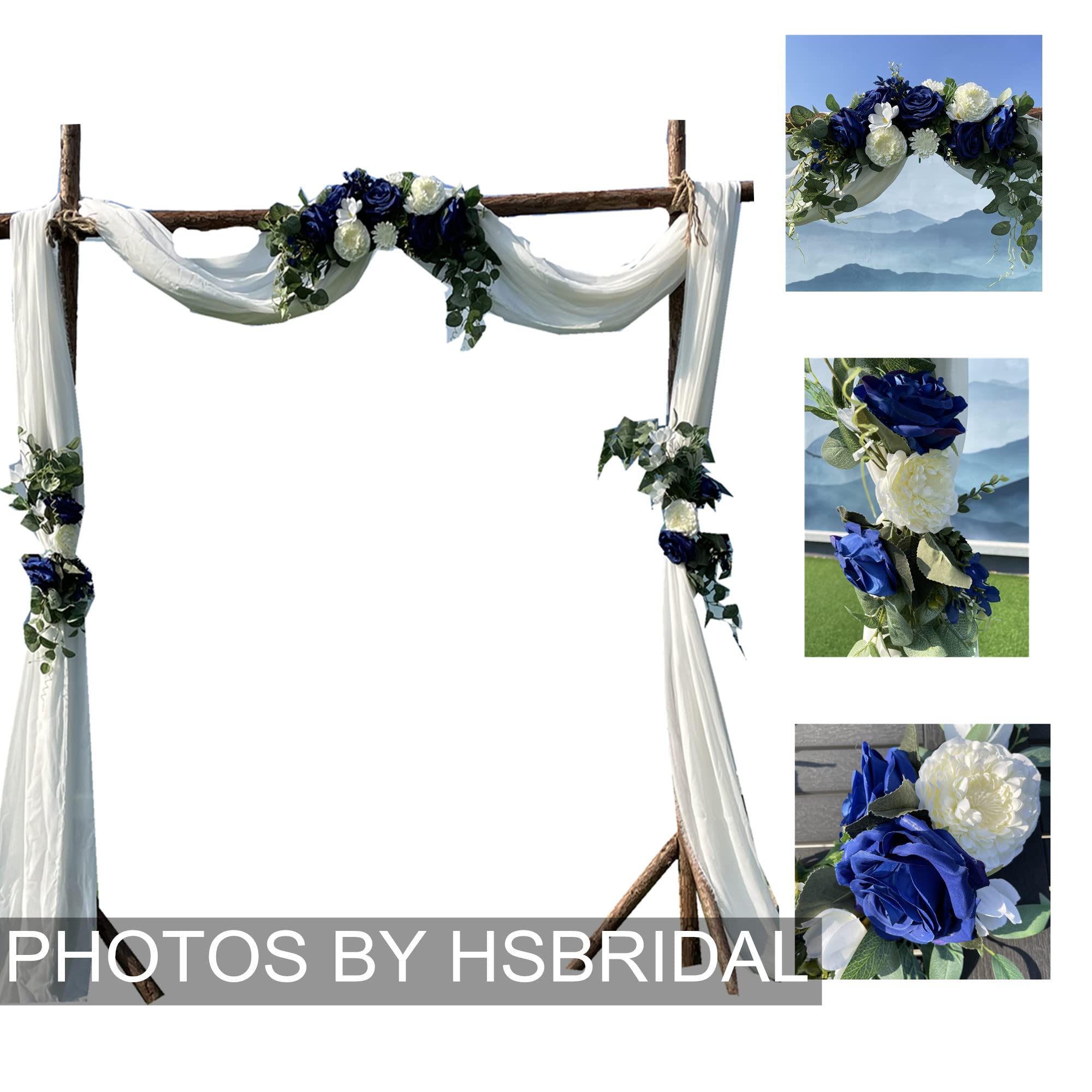 H&S BRIDAL Hochzeitsbogenblumen, 3-teiliges Set, weiße Rosen, dekorative Blumengirlanden, künstliche grüne Eukalyptusblätter für durchsichtige Vorhänge, Hochzeitsstuhl, Laube, Hochzeitszeremonie und