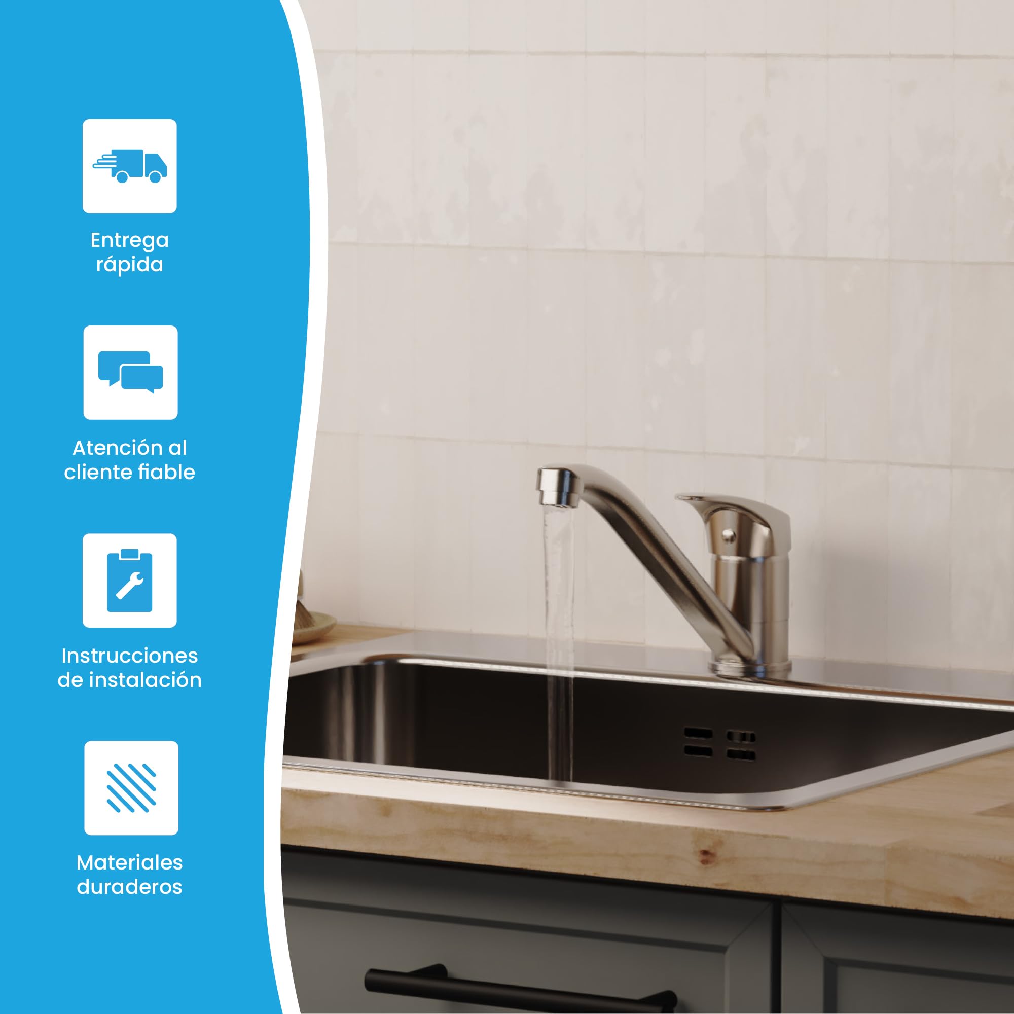 Bächlein Grifo de Cocina Giratorio 360 Grados (Cromo)- Mezclador Monomando de Fregadero Cromado con Caño Giratorio 360°, Grifo Para la Cocina en Diseño Extra Sólido