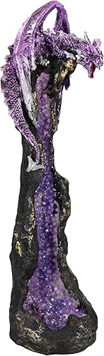 Miniatura 6 de Ebros Gift Quartcita Elemental Dragon Guarding Faux Geoda Cuarzo Cristal Quarry Rock Pilar Incienso Soporte Figurita Fantasía Mítico Calabozos y