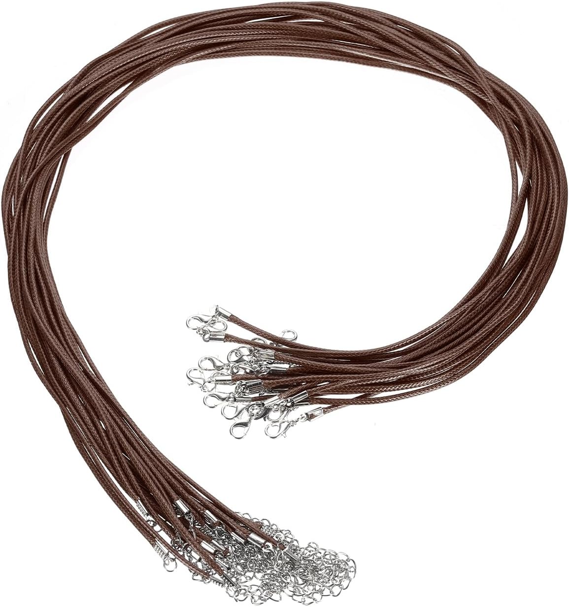 HARFINGTON 20Pcs Waxed Necklace Cord Bulk Brown 2mm Dia 24" Necklace String Rope with Chain Clasp for Pendants Bracelets Jewelry Making Supplies Accessories