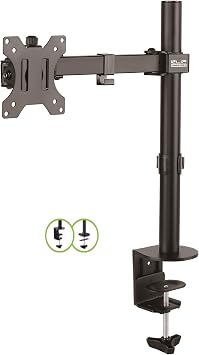 Klip Xtreme Monitor Desk Mount Stand for up to 32" Screen LCD/LED- Adjustable Tilt, Swivel, Rotation Articulating- VESA 75,100- C Clamp Connection- Single Monitor
