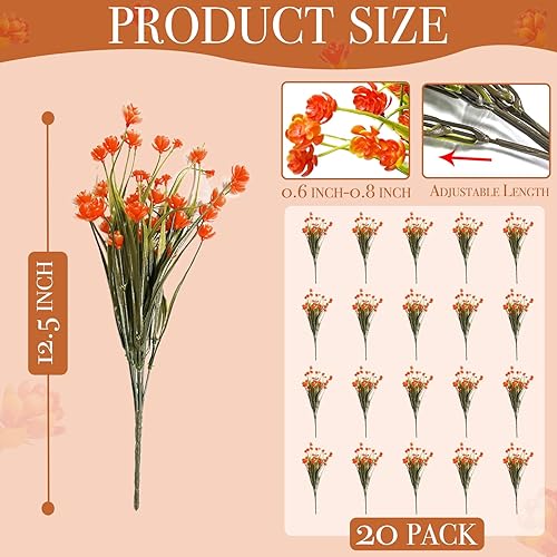 Miniatura 2 de Turnmeon - 20 Ramos de flores artificiales para decoración de exteriores, primavera o verano, cementerio, hogar o jardín, resistentes a los rayos