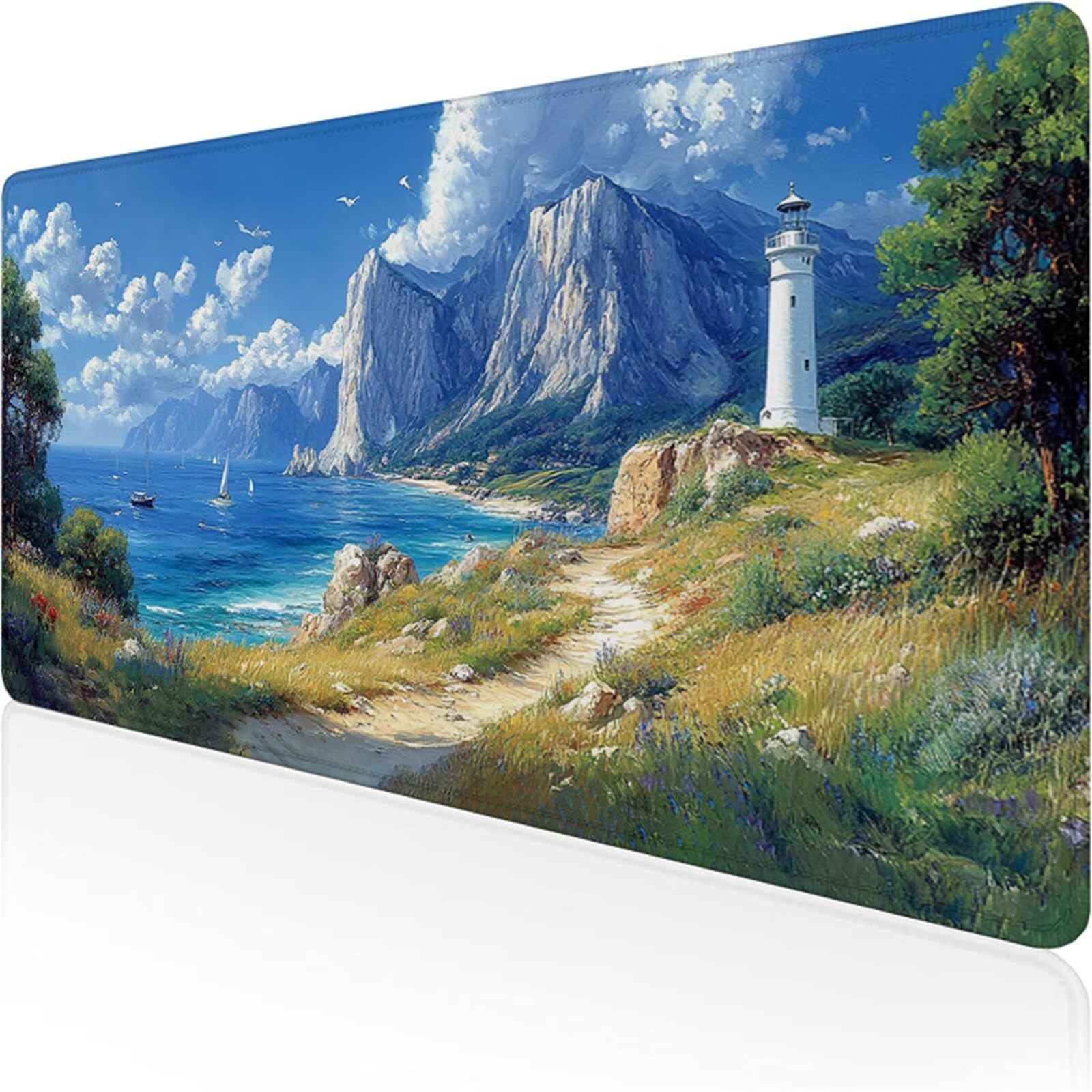 Podkładka pod mysz dla graczy niebieska podkładka pod mysz XXL 1200 x 600 x 3 mm, podkładka pod biurko widok na morze z antypoślizgową i wodoodporną podkładką pod mysz, gładka powierzchnia poprawia