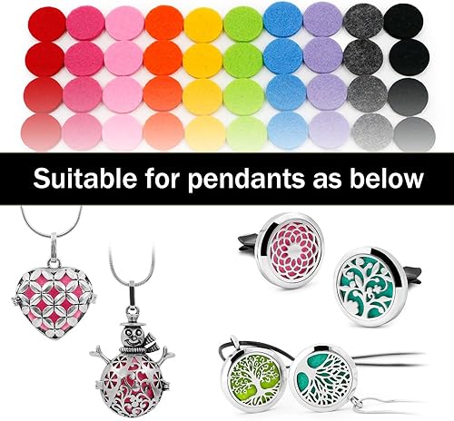 Miniatura 6 de Almohadillas de repuesto de 0.866 in (60 unidades) para difusor de aceite esencial de acero inoxidable de 1.181 in, collar colgante de medallón para