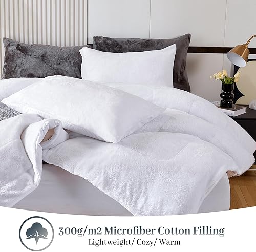 Miniatura 3 de YIYEA Juego de edredón de piel sintética tamaño King, edredón de felpa ultrasuave y esponjoso, juego de edredón blanco tamaño King, juegos de ropa