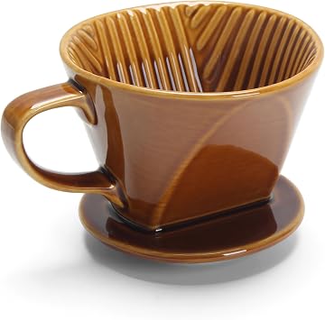 Ceramic Pour Over Coffee Maker, Single Hole Slow Filter for Coffee Dripper, Brown Ceramic Pour Over for Home, Cafe, Dining, Travel, Camping