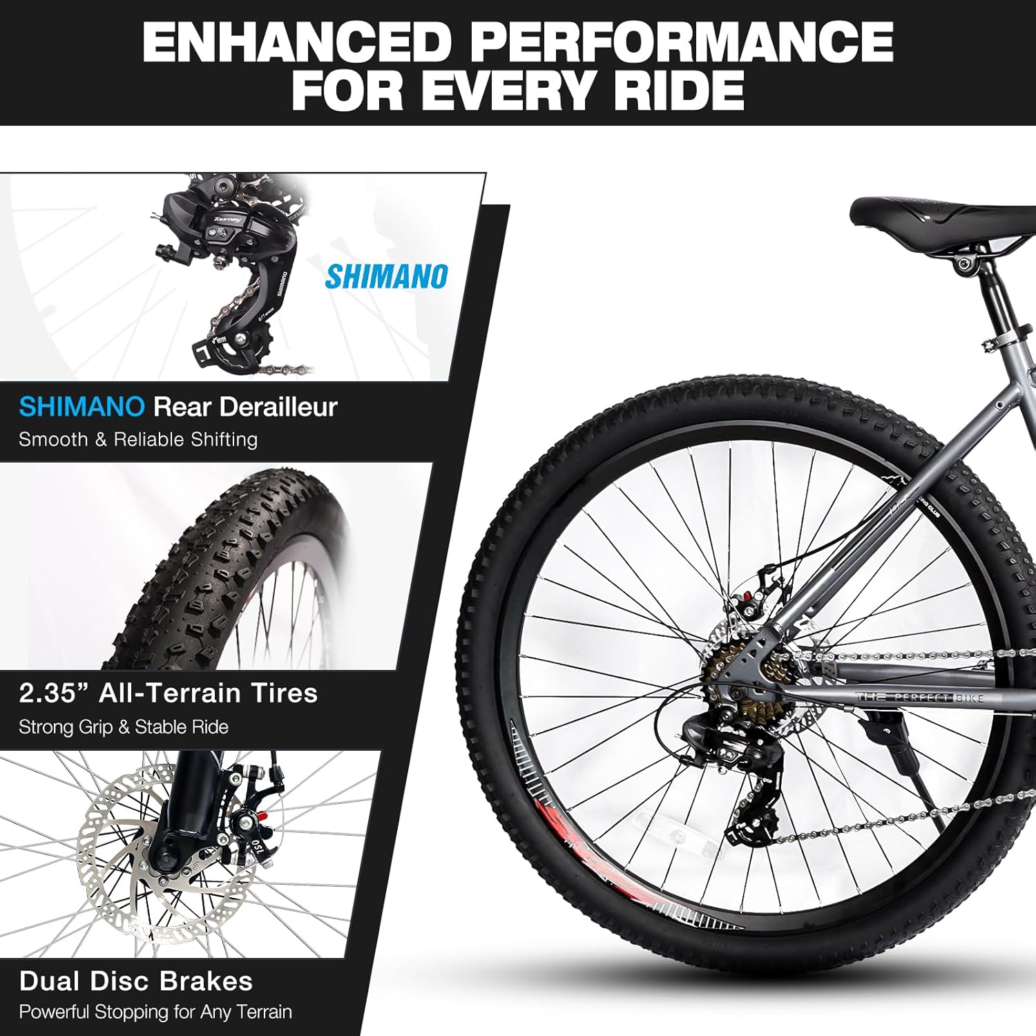 Convend 26 Inch Mountain Bike for Adults & Teens, 21-Speed Pro Gear with Twist Shifter, Dual Disc Brakes & Front Suspension Fork, All-Terrain Tires for City & Trail Riding, Grey