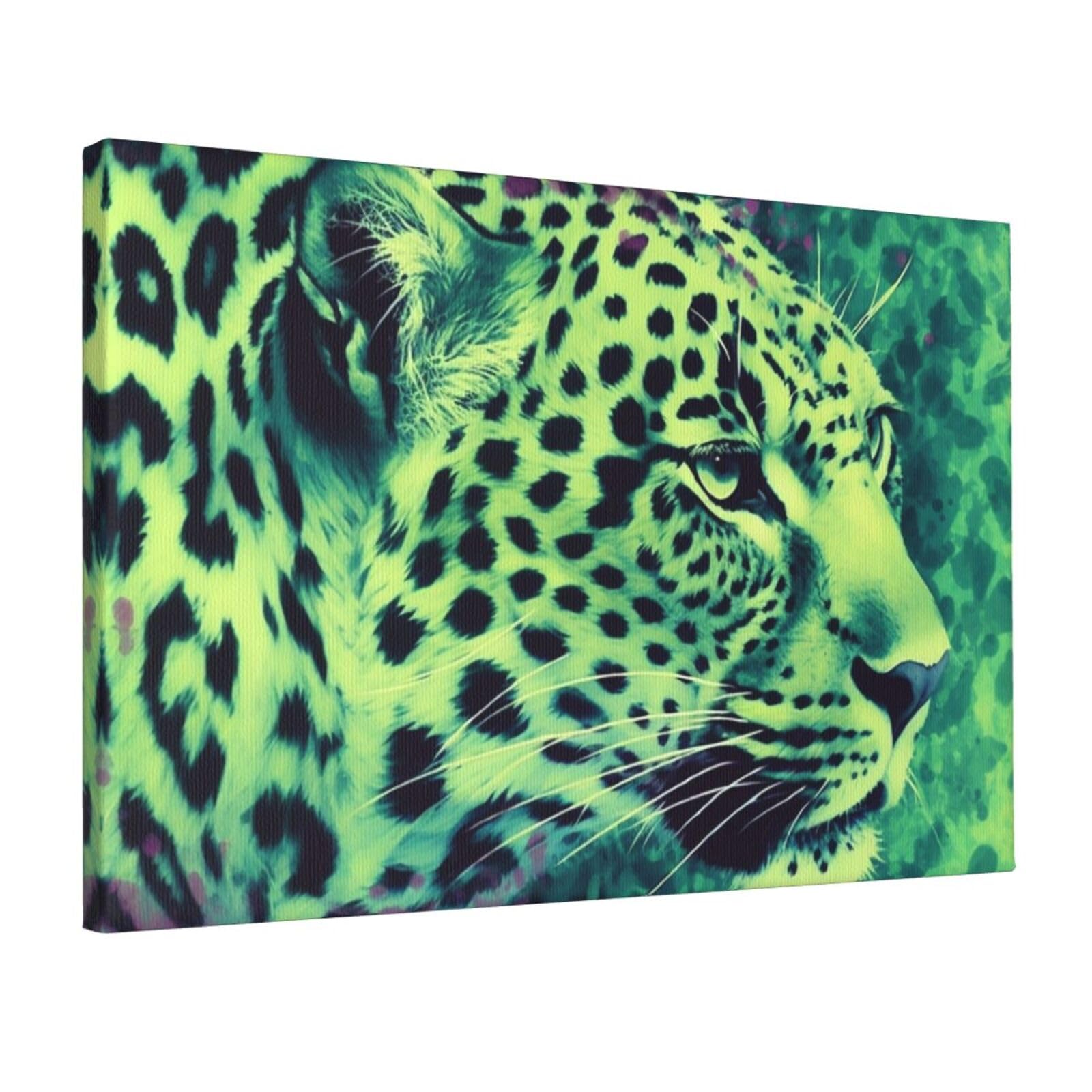 Canvas Wall Art for Living Room Wall Decor 12"x18" Modern Artwork Painting Pictures Hanging Canvas Prints Green Leopard Aesthetic Wall Art for Bedroom Bathroom Office Wallart Decor