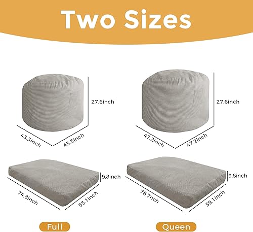 Miniatura 3 de MAXYOYO Puf gigante para adultos, puf convertible que se pliega de silla perezosa a colchón de suelo, sofá grande para suelo, sofá grande, relleno