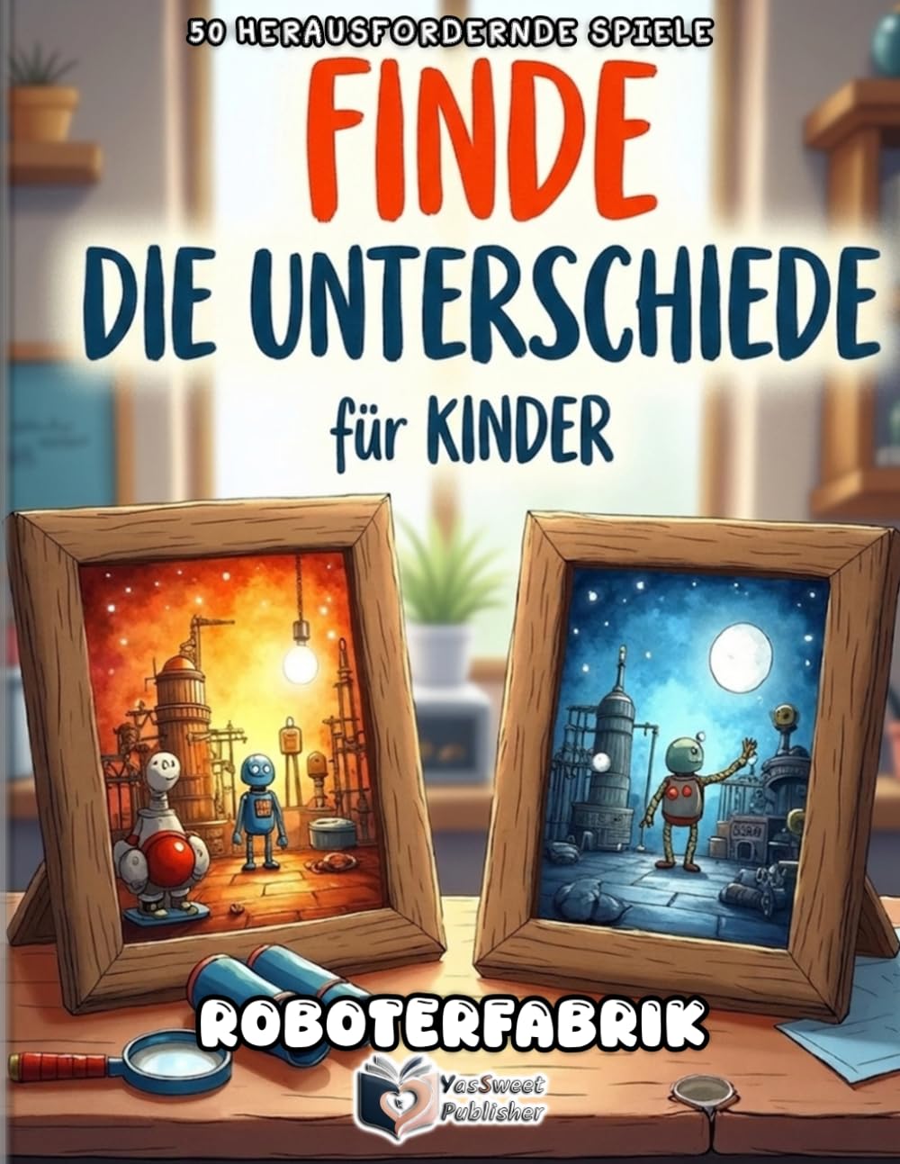 Finde die Unterschiede - Roboterfabrik: Spannendes Suchbilderbuch ab 5 Jahre: 50 Roboter Fehlersuchbilder für Kinder – Rätselblock zur Förderung der Konzentration mit Punkte-Tracker