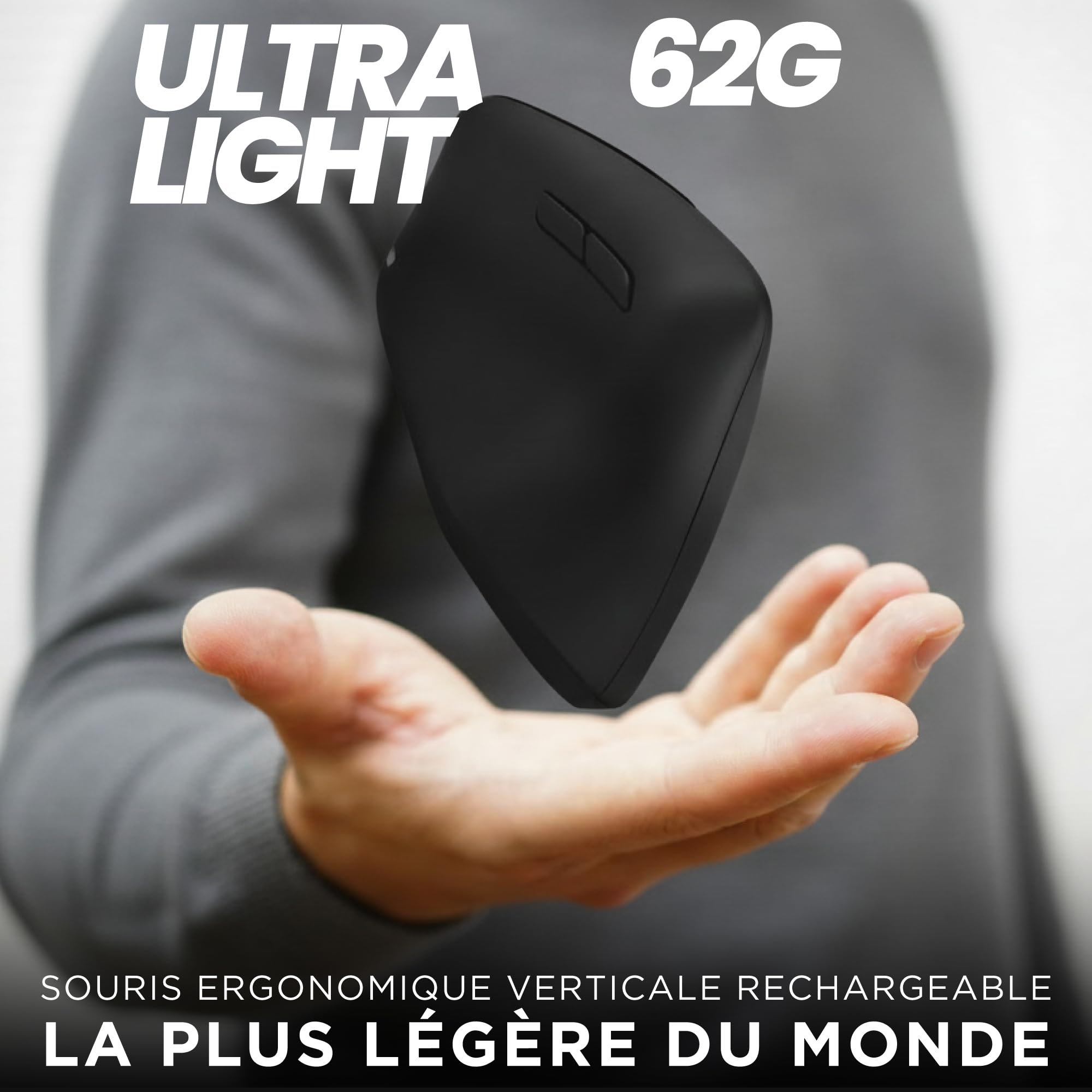 T'nB - Ergo Light Souris Ergonomique sans Fil Verticale, Double Connexion Bluetooth Et Dongle 2,4 Ghz, Ultra Légère, Rechargeable, 6 Boutons, DPI Réglable - Noir