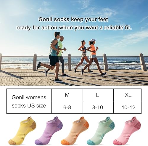 Miniatura 6 de Gonii - Calcetines tobilleros para mujer, para correr, atléticos, invisibles, acolchados, 5 pares