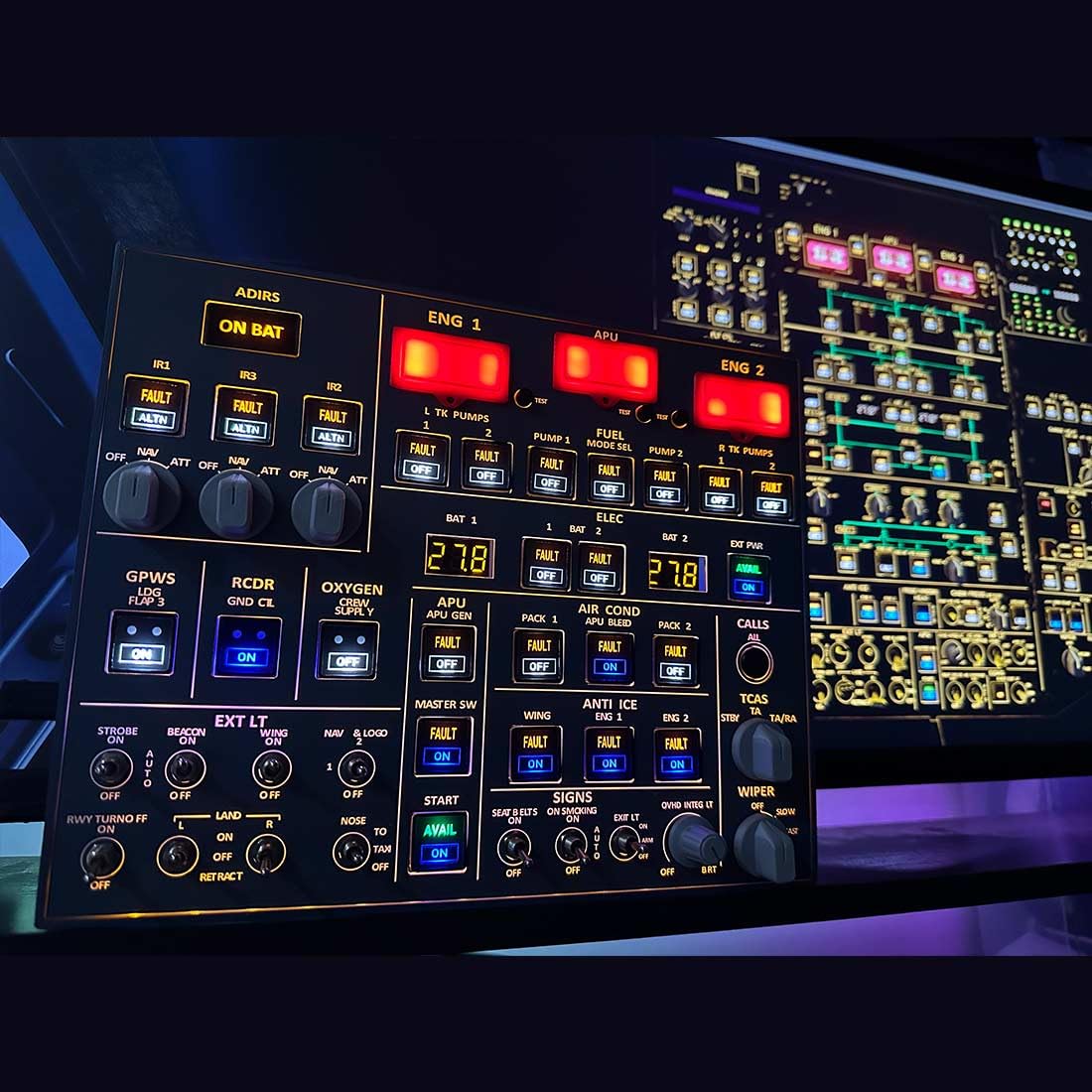 TechSpieler A107 MAX Light Overhead Panel für MSFS 2020/2024 (Backlit Edition), A32X Flight SIM Home Cockpit, Spiel für Flugsimulations-Enthusiasten