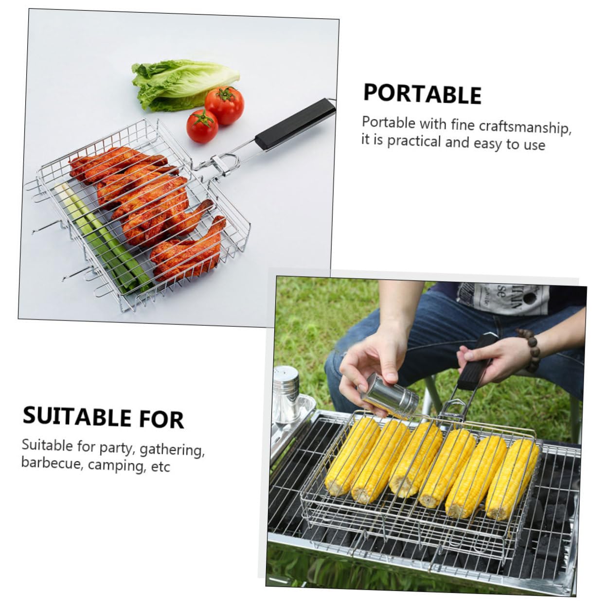 BESPORTBLE Griglia da Barbecue in Acciaio Inox Supporto Portatile per Verdure e Pesce, Accessorio per Grigliare al Carbonella