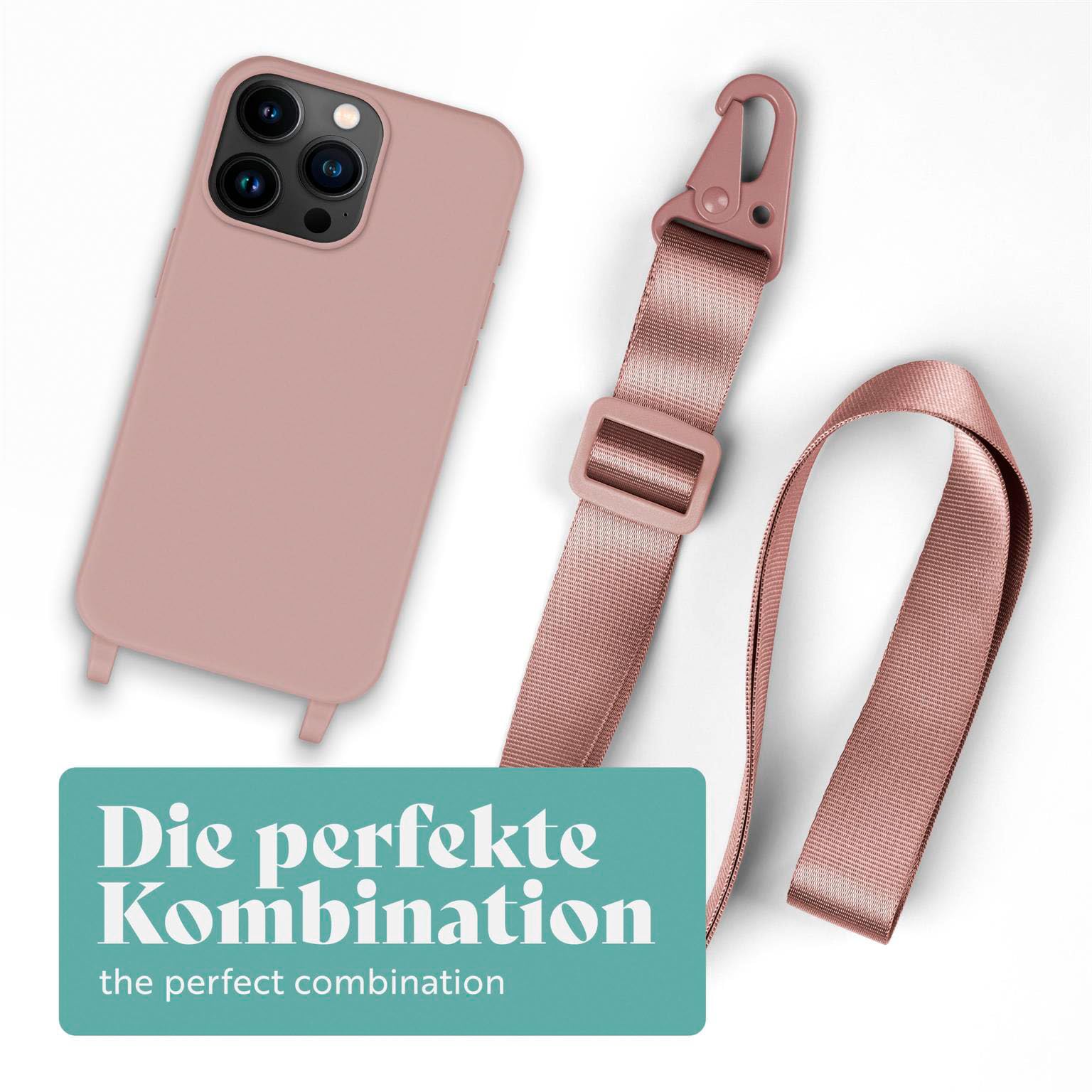 moex Hover Cover etui na telefon komórkowy iPhone 15 Pro Max, z szerokim paskiem, etui z paskiem do zawieszenia, zdejmowany nylonowy łańcuszek z karabińczykiem, stylowy i bardzo wytrzymały – brudny