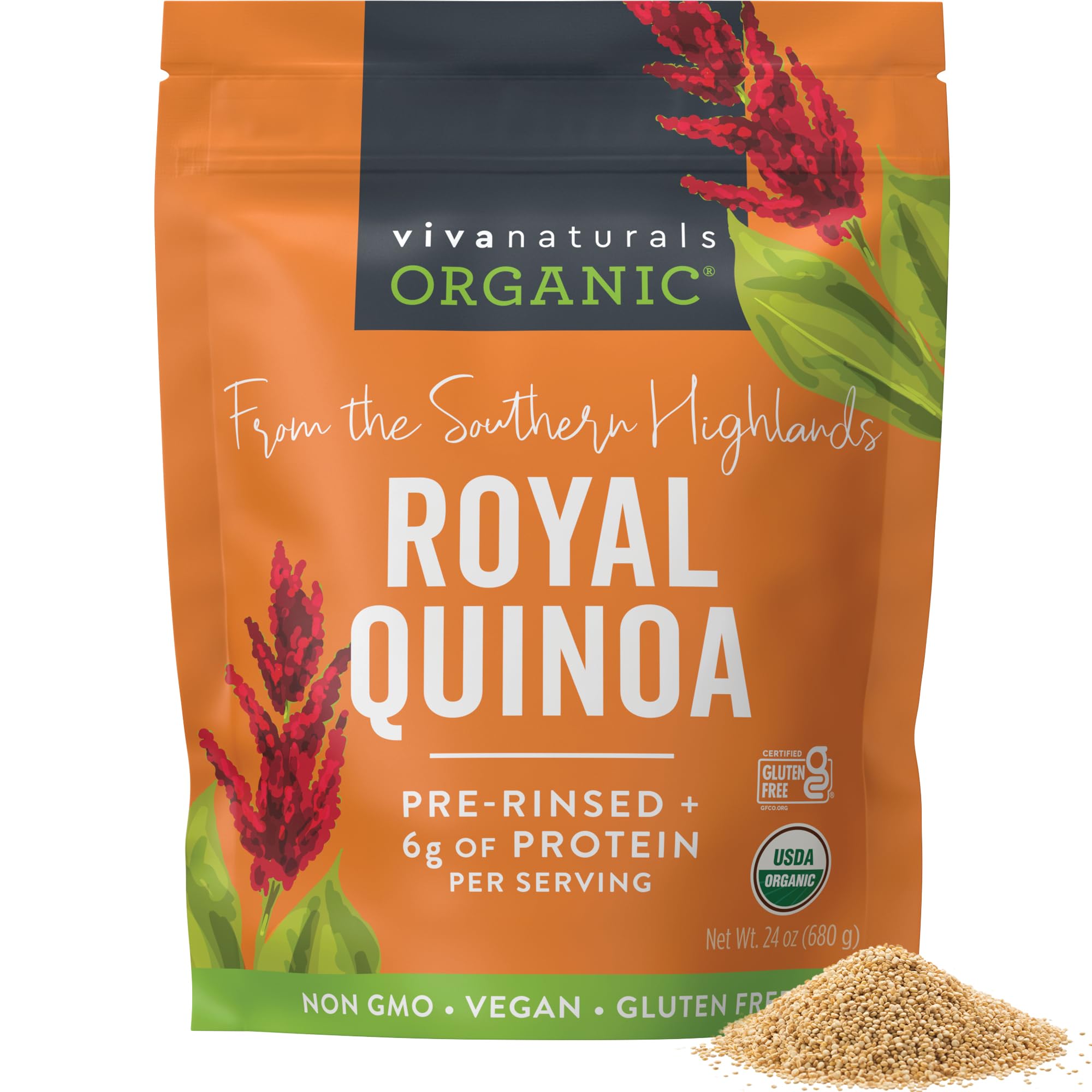 Viva Naturals Organic Quinoa, 24 oz (1.5 lb) – Pre-Washed Whole Grain, Plant Protein, USDA Organic, Gluten-Free, Non-GMO, Vegan, Kosher Rice and Pasta