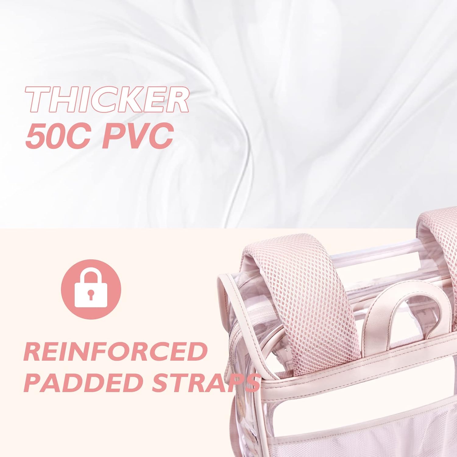 mommore Clear Backpack for School Heavy Duty PVC Transparent Bookbag for Girls Stadium Approved See Through Backpack - Image 3