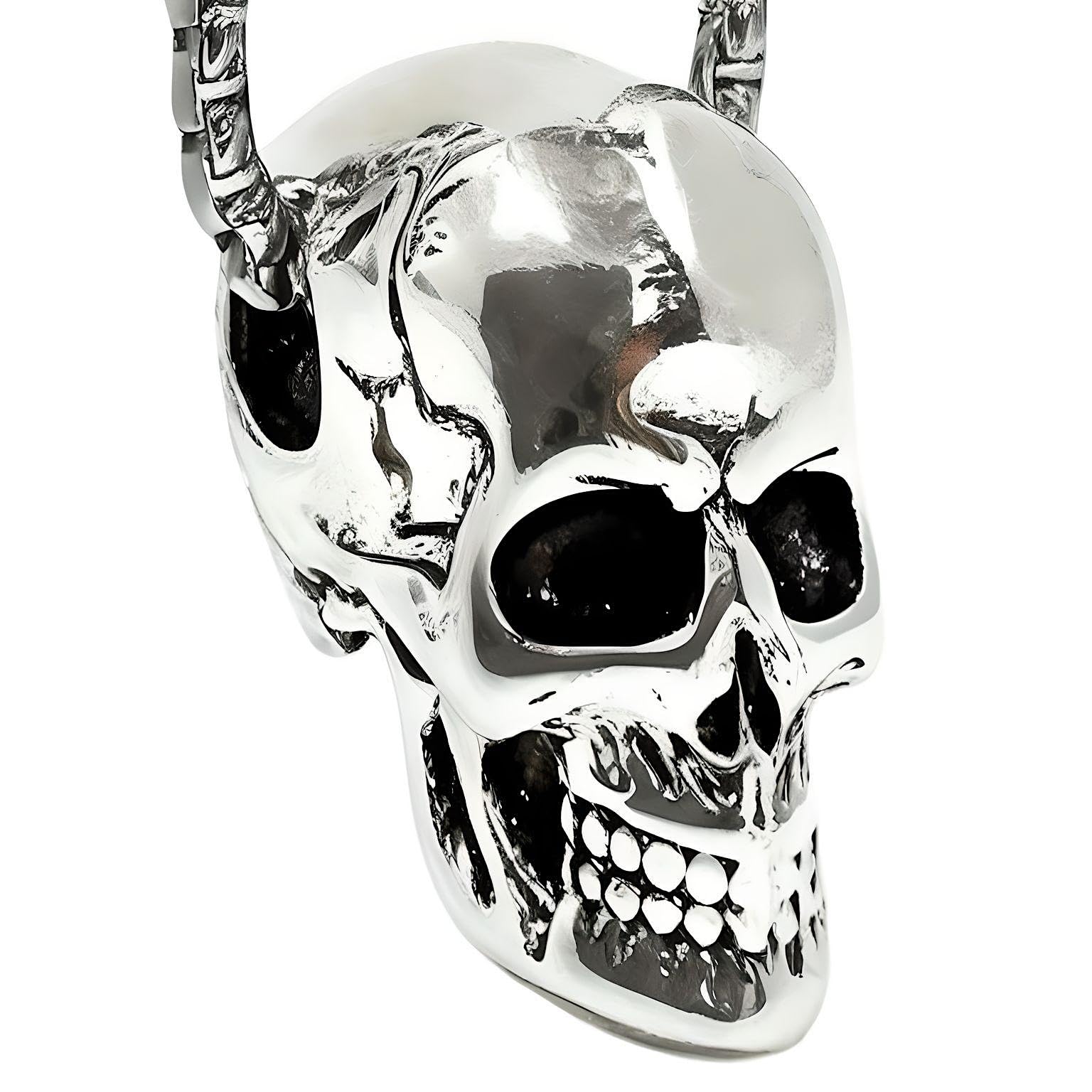 THE MEN THING SKULL HARD - Alloy Silver Skull Pendant with Pure Stainless Steel 24inch Round Box Chain, European trending Style Men & Boy (B0B6G5KS98) Amazon Price History, Amazon Price Tracker