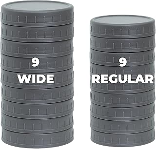 18 Pack 9 Wide Mouth & 9 Regular Mouth Mason Jar Lids with Silicone Rings,Thickened Leak-proof Lids Fit Ball,Kerr and More, 86mm & 70mm Plastic(Grey)