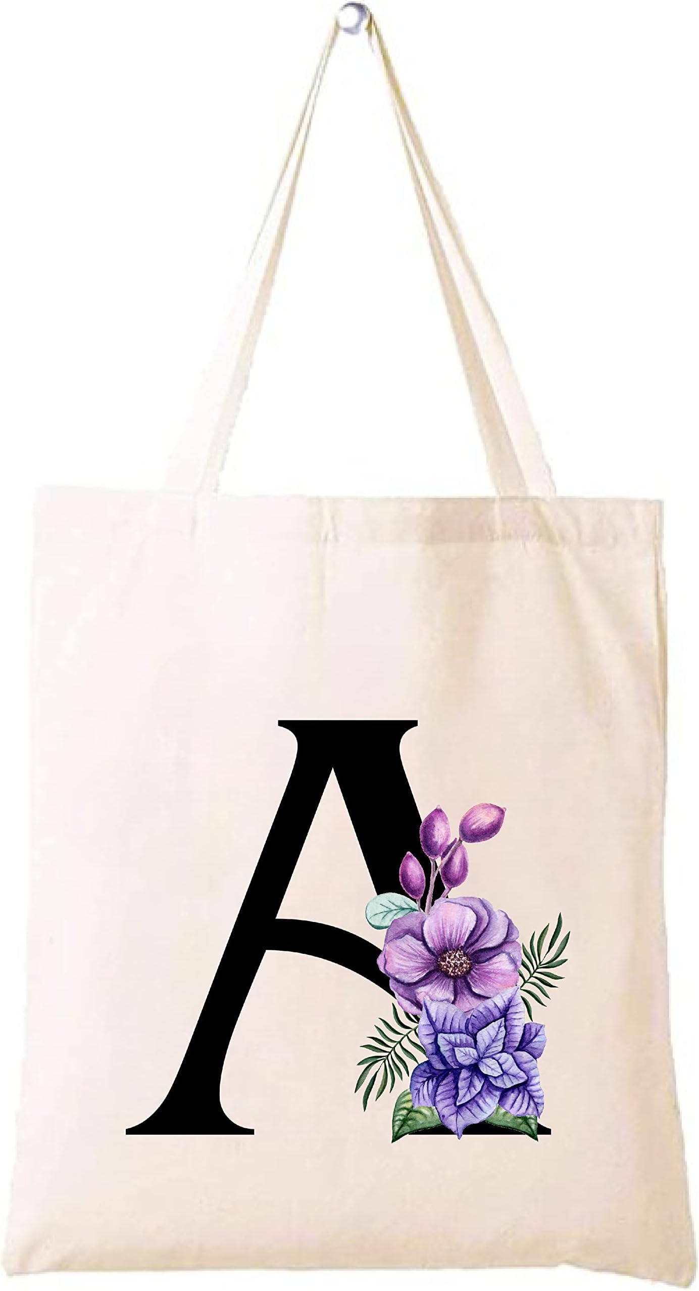Eco-Friendly Canvas Cotton Tote Bag with Floral Design on Initial Letters Printed Bridesmaids Bags for Women- Reusable Shopping Bag, Party Gift Idea and Cotton Gift Bag