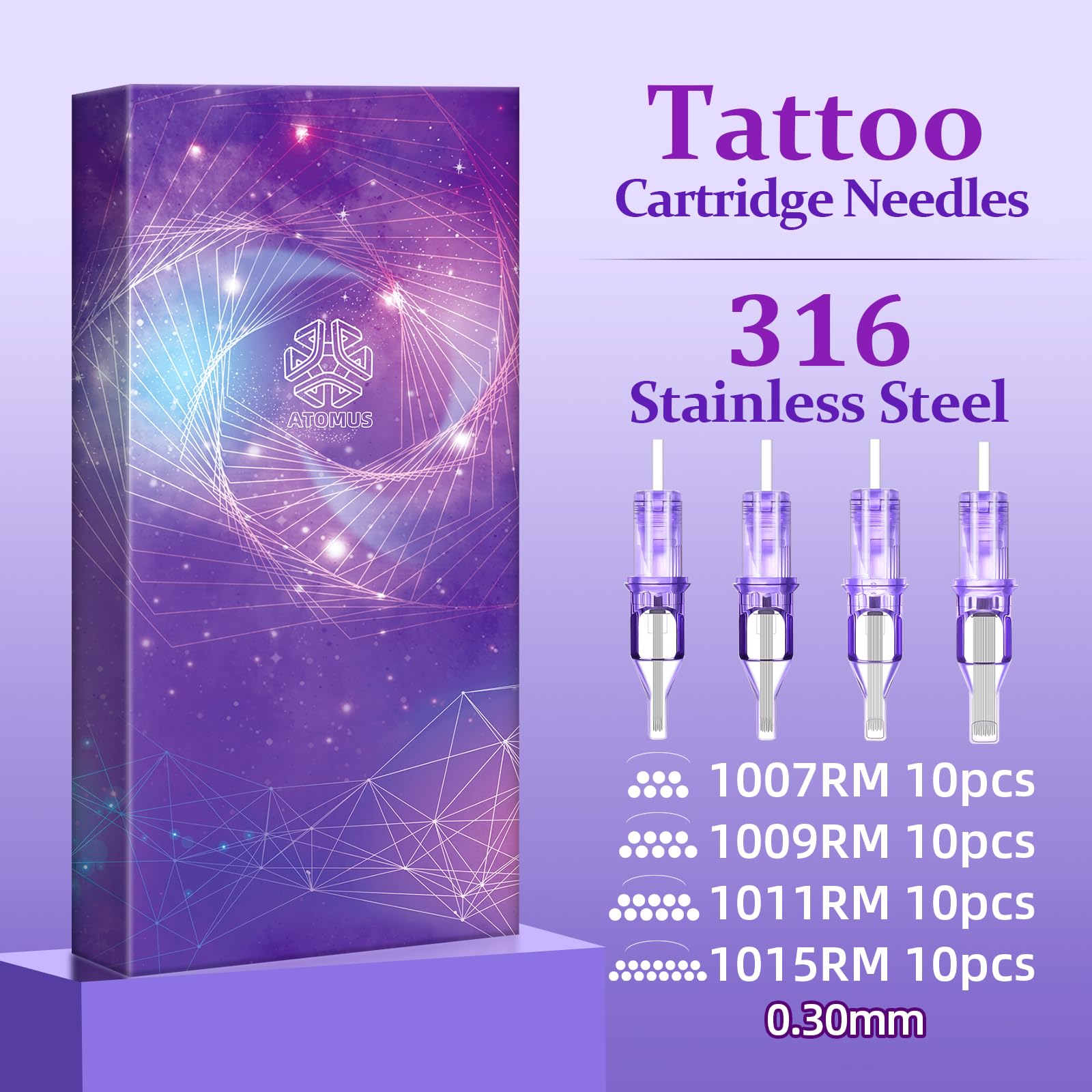 ATOMUS 40pcs Purple Tattoo Cartridge Needles 10pcs 1007RM 9RM 11RM 15RM Tattoo Needles for Tattoo Gun Pen Shader Pattern with 20pcs Disposable Silicone Ink Cups for Pen Rotary Machine Tattoo Supplies - Image 4