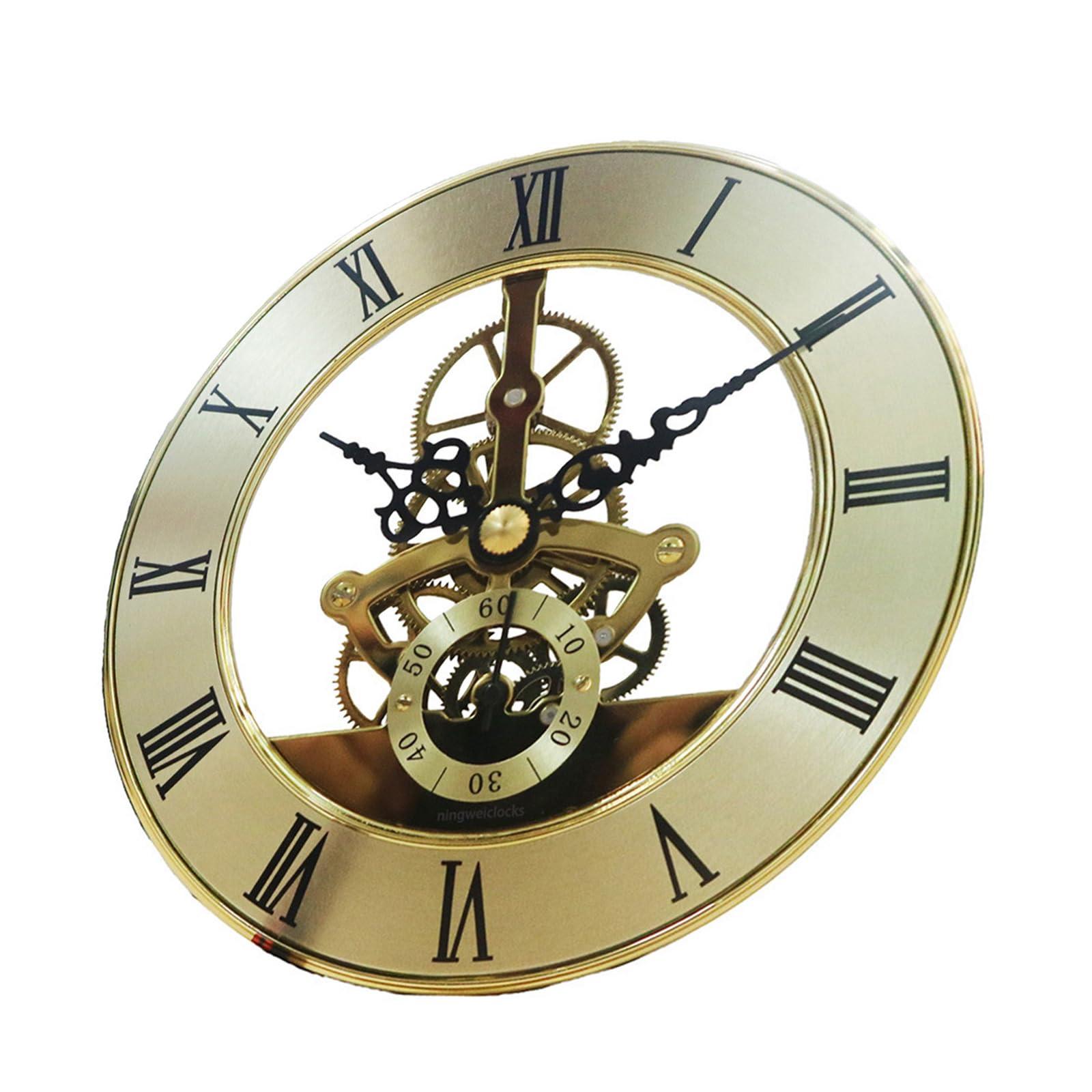 Buxuaaaa Trimmed Clock Insert 126mm Diameter Gear Skeleton Clock Head Movement with Roman Numerals Repair Parts Skeleton Insert