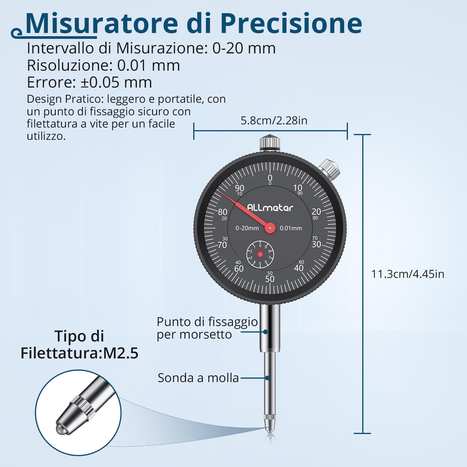 Comparatore Centesimale 0-20mm con Base Magnetica 60kg, Indicatore Meccanico di Precisione 0.01mm, Supporto Regolabile a 3 Snodi per Tornio Fresatrice Allineamento Misure Officina Meccanica