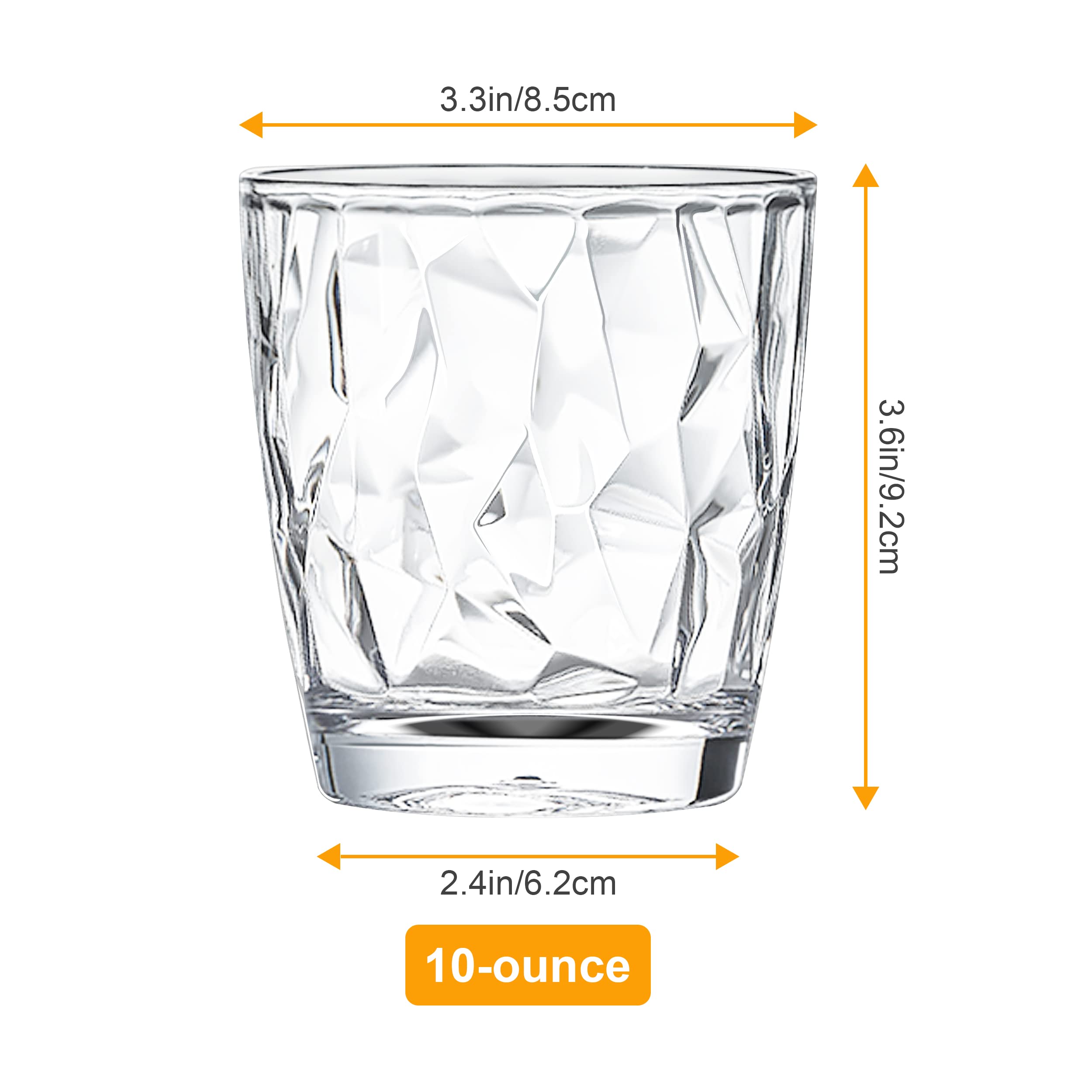 4 Pack Glass Tumblers, 10oz/300ml Plastic Tumblers for Adults Unbreakable Drinking Glasses - Image 2