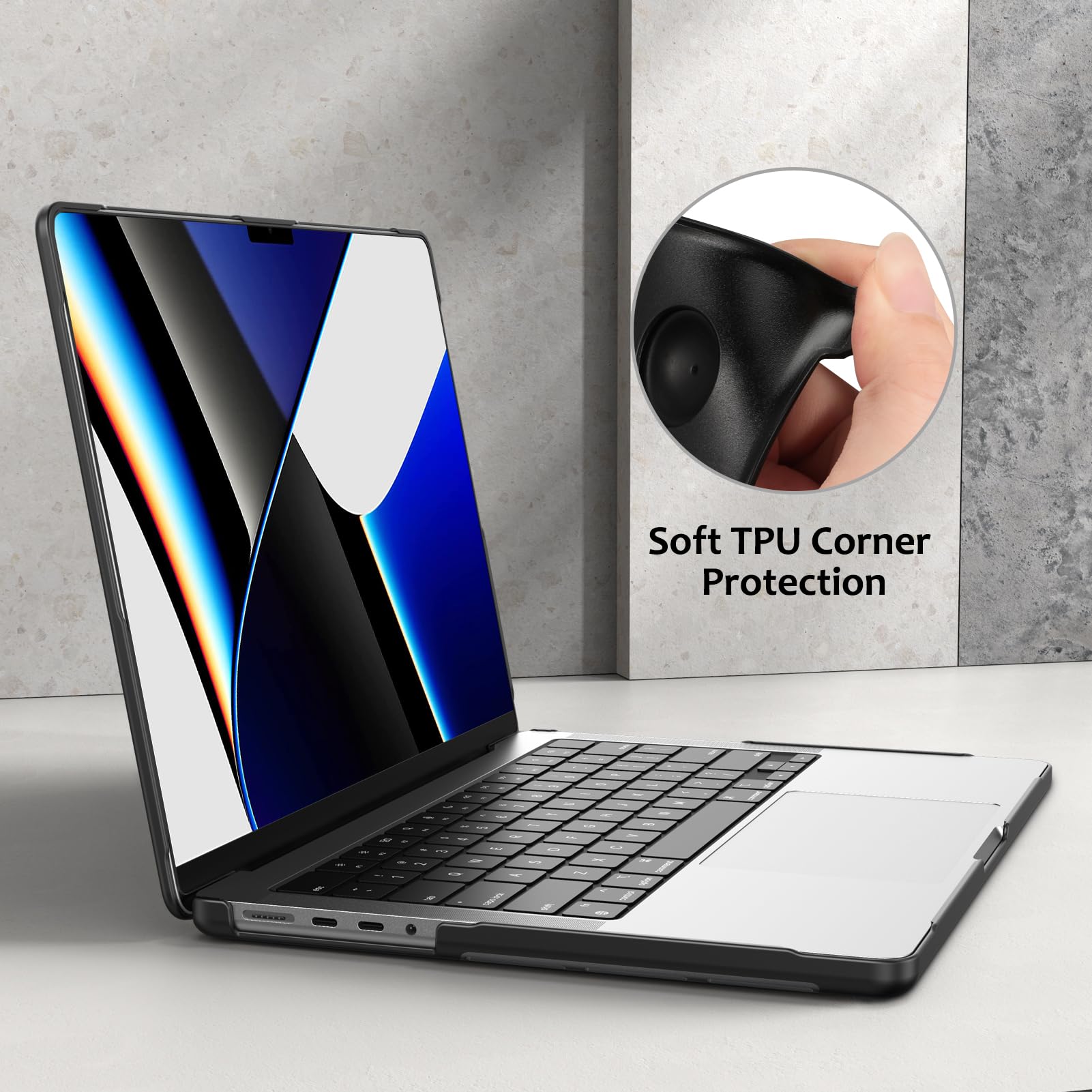 Fintie Etui kompatybilne z MacBook Pro 14'' (2026-2021) M5 M4 M3 M2 M1 Pro/Max A3426 A3427 A3434 A3112 A3401 A3185 A2992 A2918 A2779, TPU krawędź i matowe Twarde etui ochronne, przezroczyste
