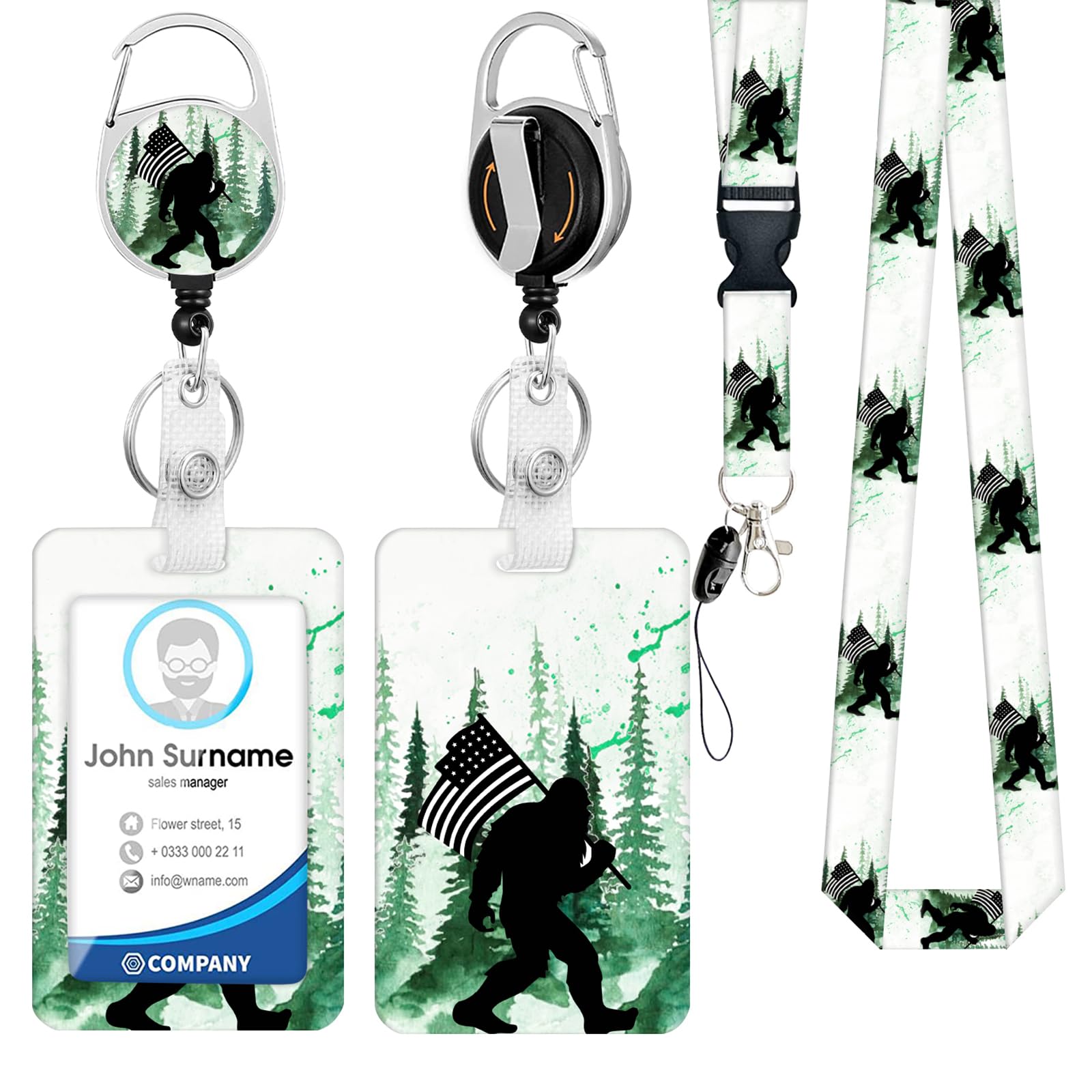 Bigfoot Lanyards for ID Badges, Funny Teacher ID Badge Holder with Breakaway Lanyard Retractable Badge Reel, ID Card Holder Keychain Name Badge Clip
