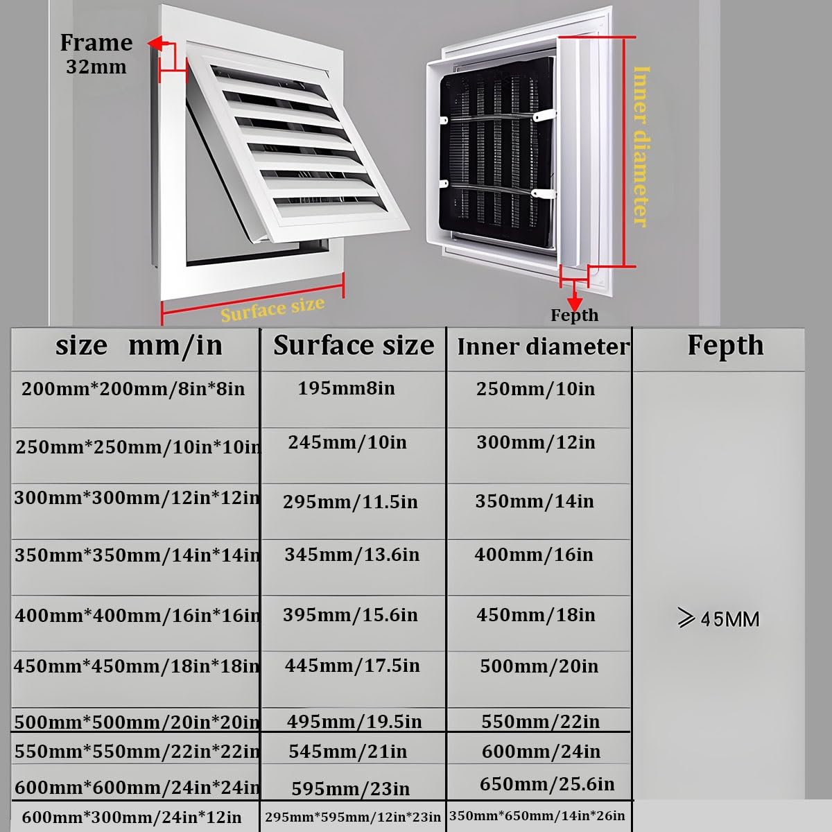 400mm*400mm Rejilla Ventilación Con Cierre Regulable, Empotrable Pared O Techo Baño, Cocina, Cuartos Húmedos Mini Persiana De Lamas Móvil Para Abrir Cerrar El Paso Del Aire(24in*12in/600mm*300mm)