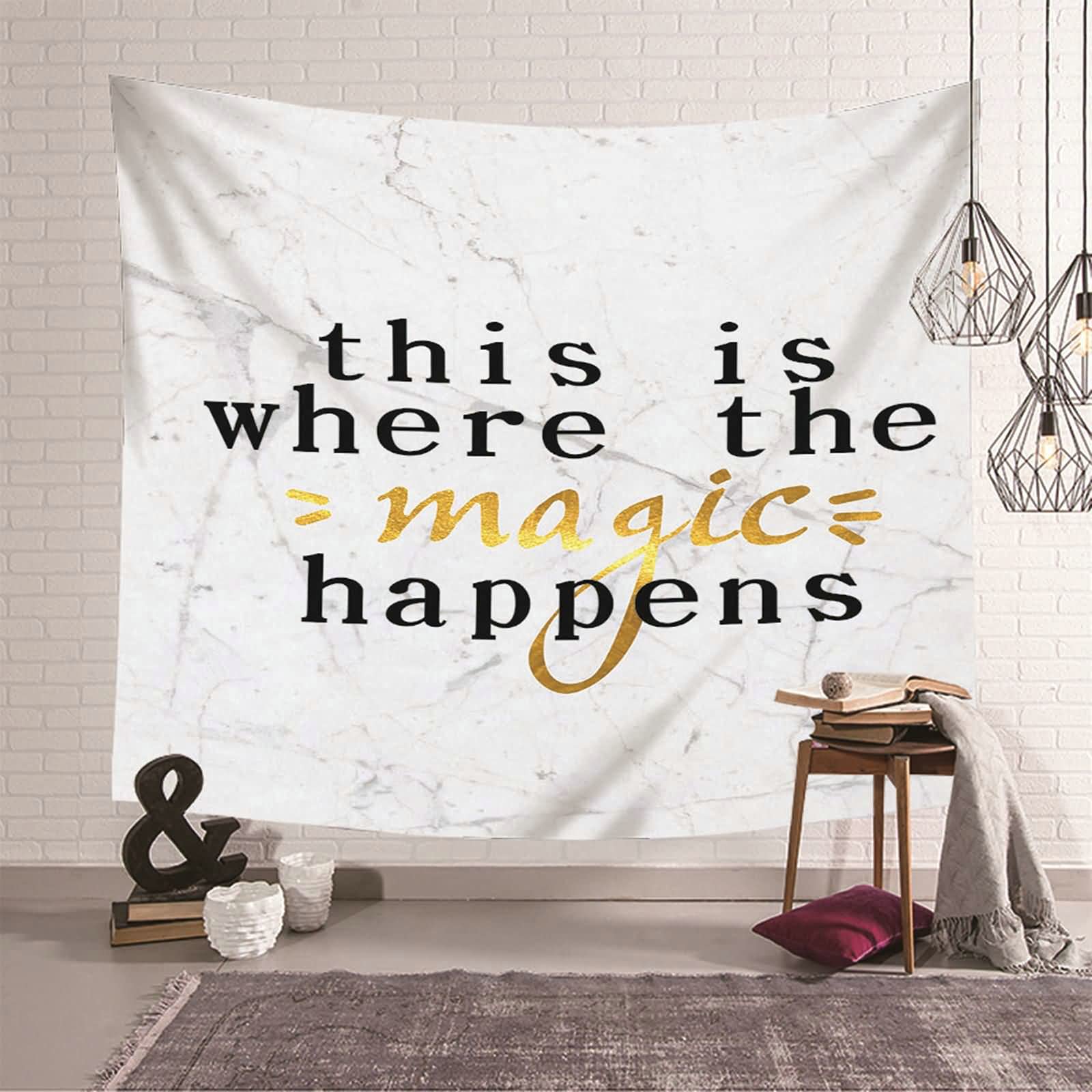 Tapiz de pared decorativo de 150 x 130 cm en poliéster negro y dorado