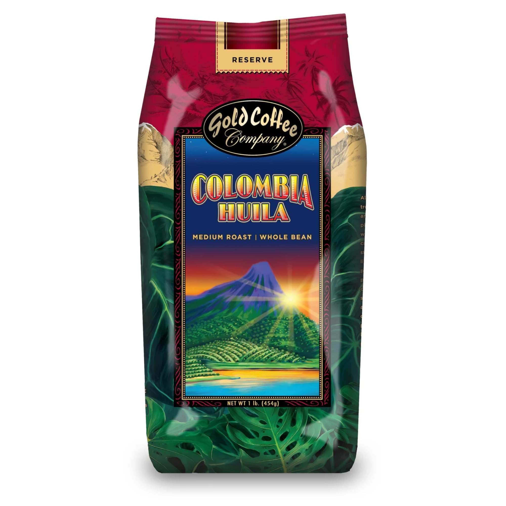 Gold Coffee | Premium Colombia Huila, Medium Roast, Whole Bean | 100% Colombian Coffee, 1 lb.