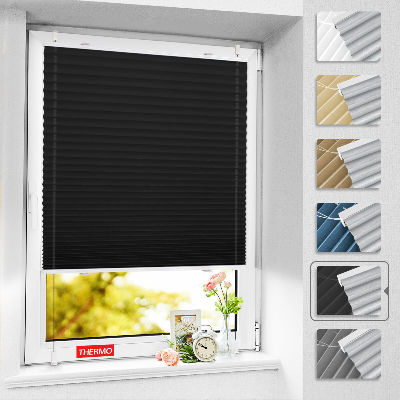 BelleMax Plissee ohne Bohren Verdunkelung Klemmfix, Thermo Plissee Schwarz 70x110 cm(BxH), Verdunklungsplissee 100% Verdunkelnd & lichtundurchlässig, Sichtschutz und Sonnenschutz für Fenster & Tür