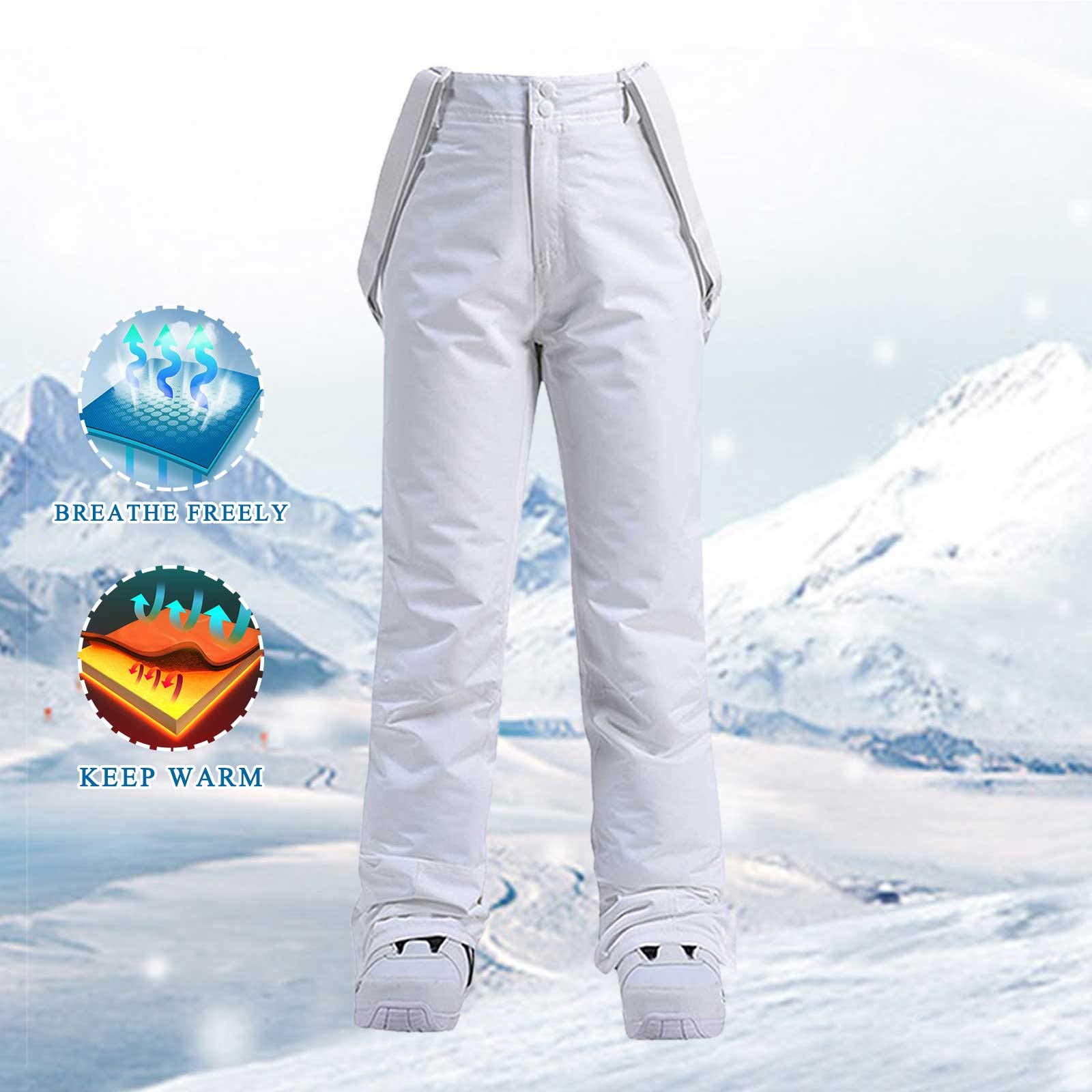 Pantalones de esquí con tirantes ajustables para hombre y mujer, con forro de softshell, resistentes al viento, impermeables, térmicos, gruesos