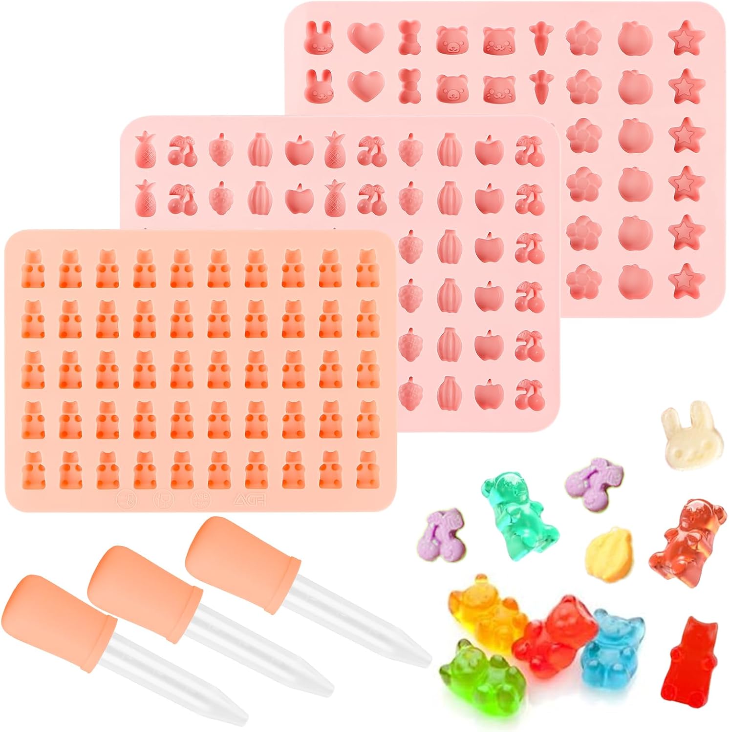 3 Stück Gummibärchen Silikonformen - 170 Förmchen Mit Tropfern Für Süßigkeiten