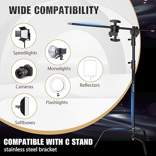Miniatura 13 de LOMTAP Kit de fotografía de metal inoxidable con soporte de luz C, poste vertical resistente de 10.8 pies, brazo de pluma de 4.2 pies, base