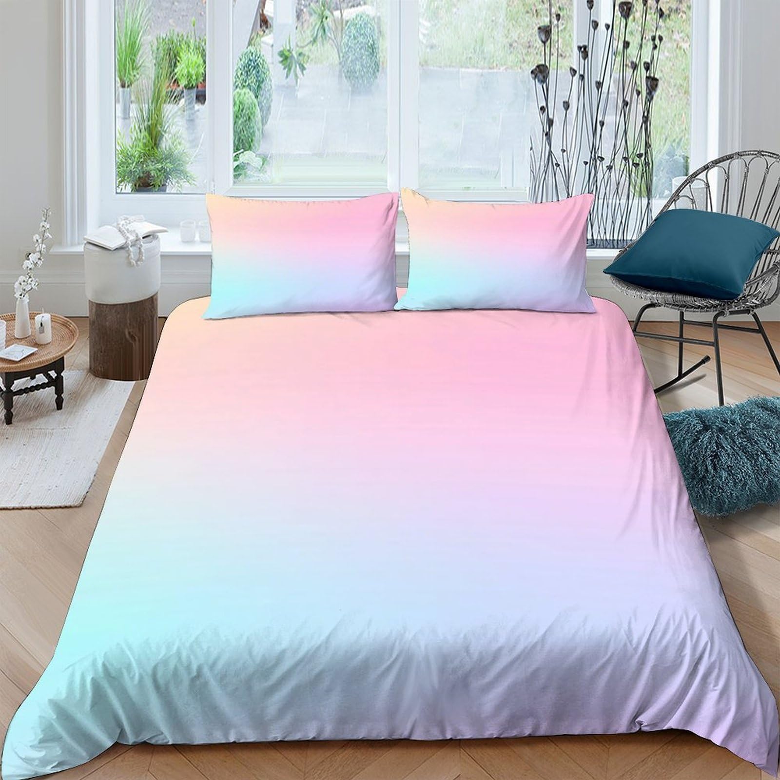 Ctjqhvkz Style-7 3D Printed Pastel Gradient Fitted Sheet Microfiber Soft Ombre Sky Mattress Cover For Bedroom Dorm Mattress Protection Decor Single（135X200cm）