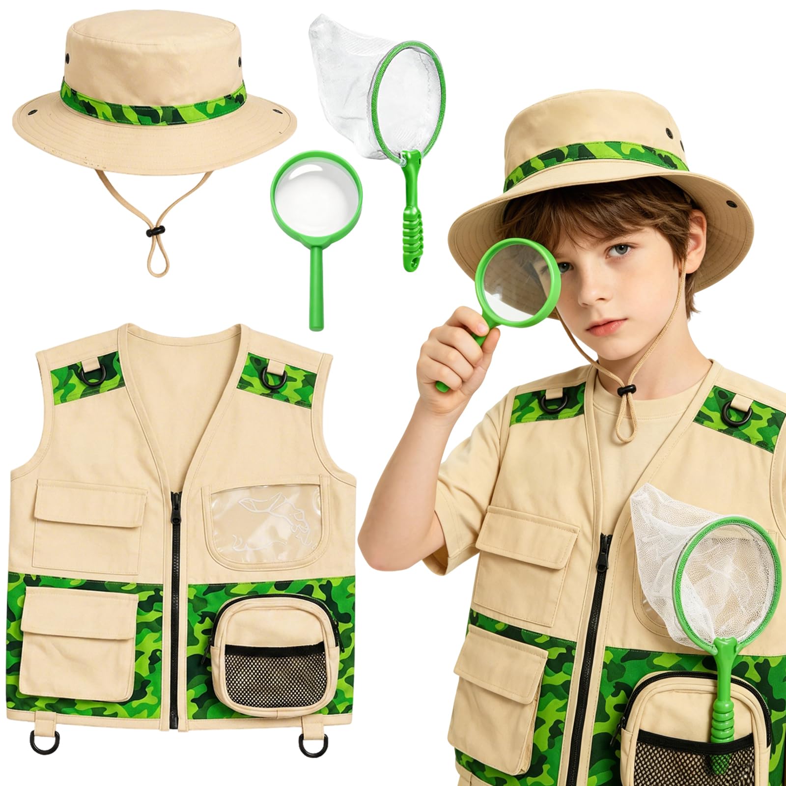 4 PCS Children's Explorer Kit with Vest, Safari Hat & Bug Catching Net