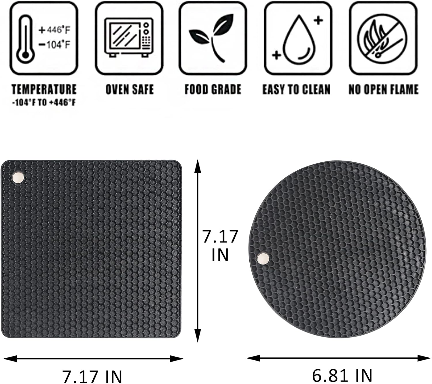 Daixers 2 Pack Silicone Trivet Mat, Hot Pads Non-Slip Insulation Mats for Home Kitchen (Black)