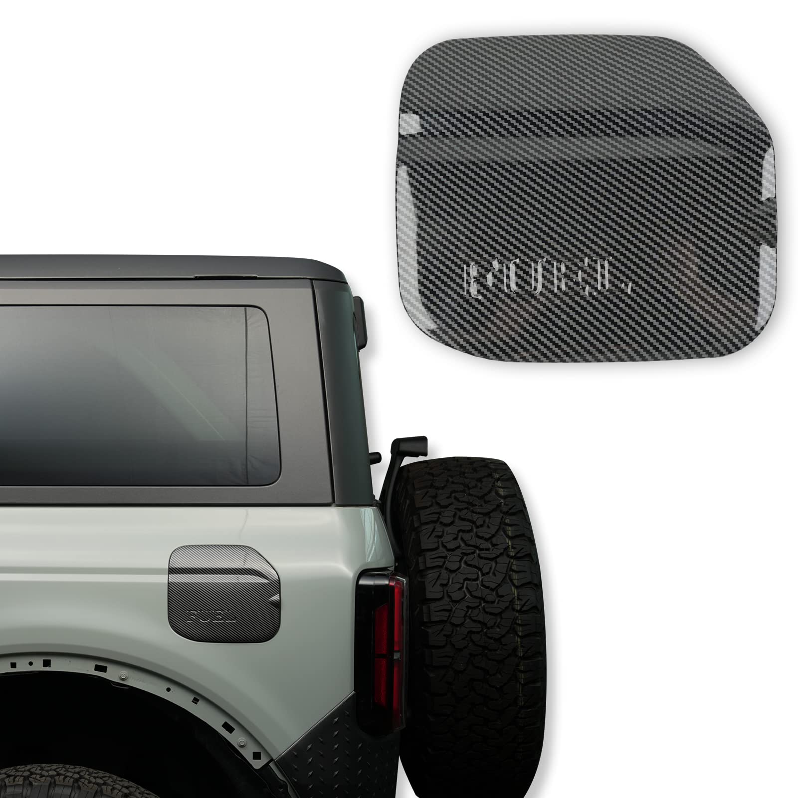 Fuel Tank Cap Trim Cover for Ford Bronco, Fuel Filler Trim Accessories are Compatible with Ford Bronco 2/4 Door 2021 2022 2023, ABS Plastic with Carbon Fiber Texture