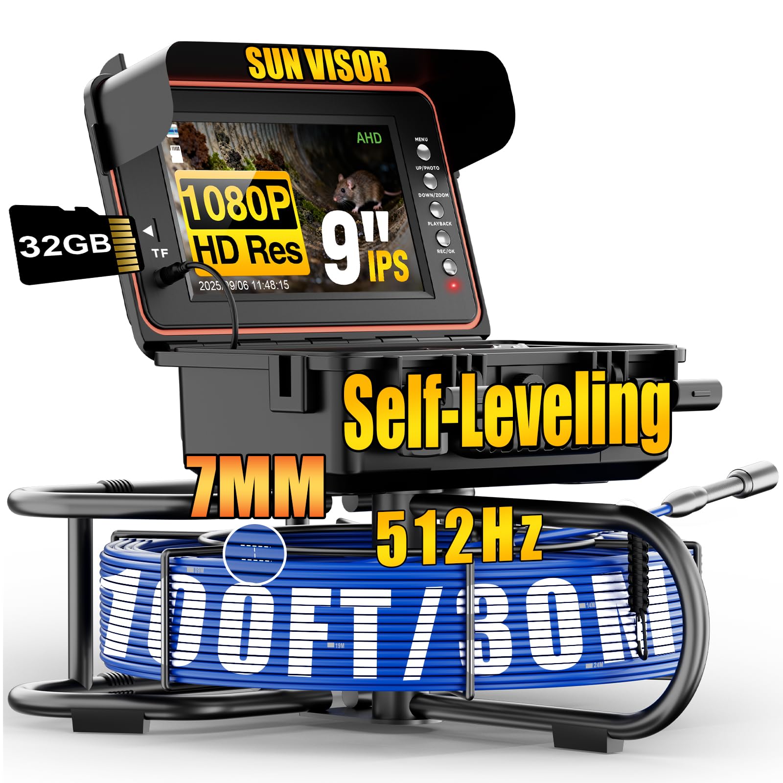 Sewer Camera, 100FT Self-Leveling Drain Camera with 512Hz Transmitter