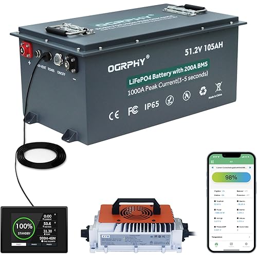 48V Lithium Golf Cart Battery, 200A BMS(1000A Peak Current), with Touch Monitor & Mobile APP, 4000+ Cycles 48V Lithium Battery with 18A Charger, Perfect for Golf Carts, Solar(105AH)