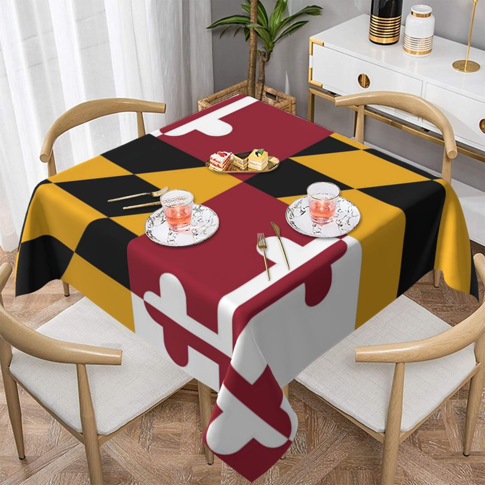DCEHGEW Flag of Maryland Prints Square Tablecloth 152x152 CM, Waterproof Fabric Table Cloth for Dining Table, Farmhouse Table Cover for Kitchen Dining Tabletop Decoration