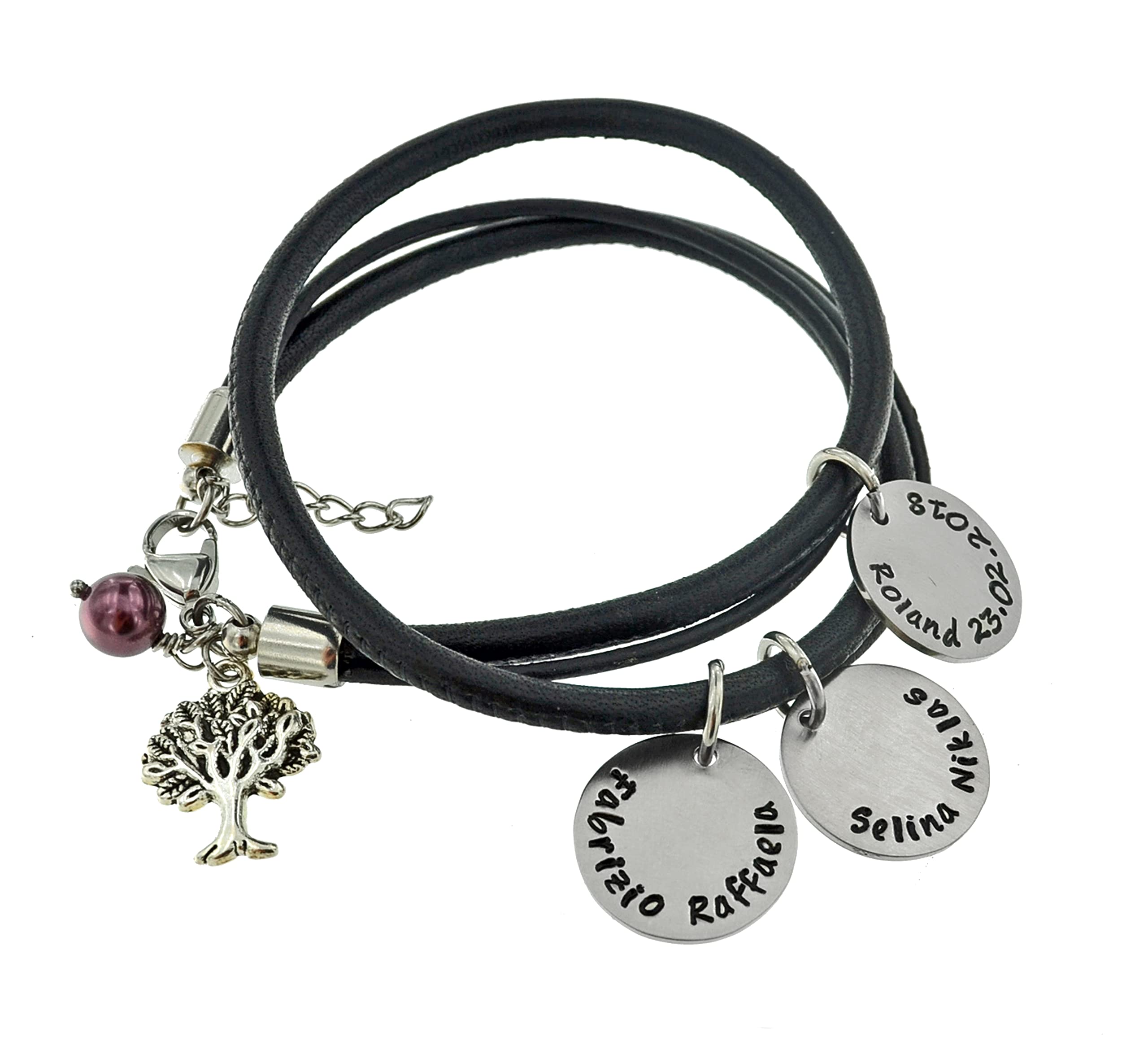 Wickelarmband Nappaleder mit Namensanhänger personalisiertes Familienarband