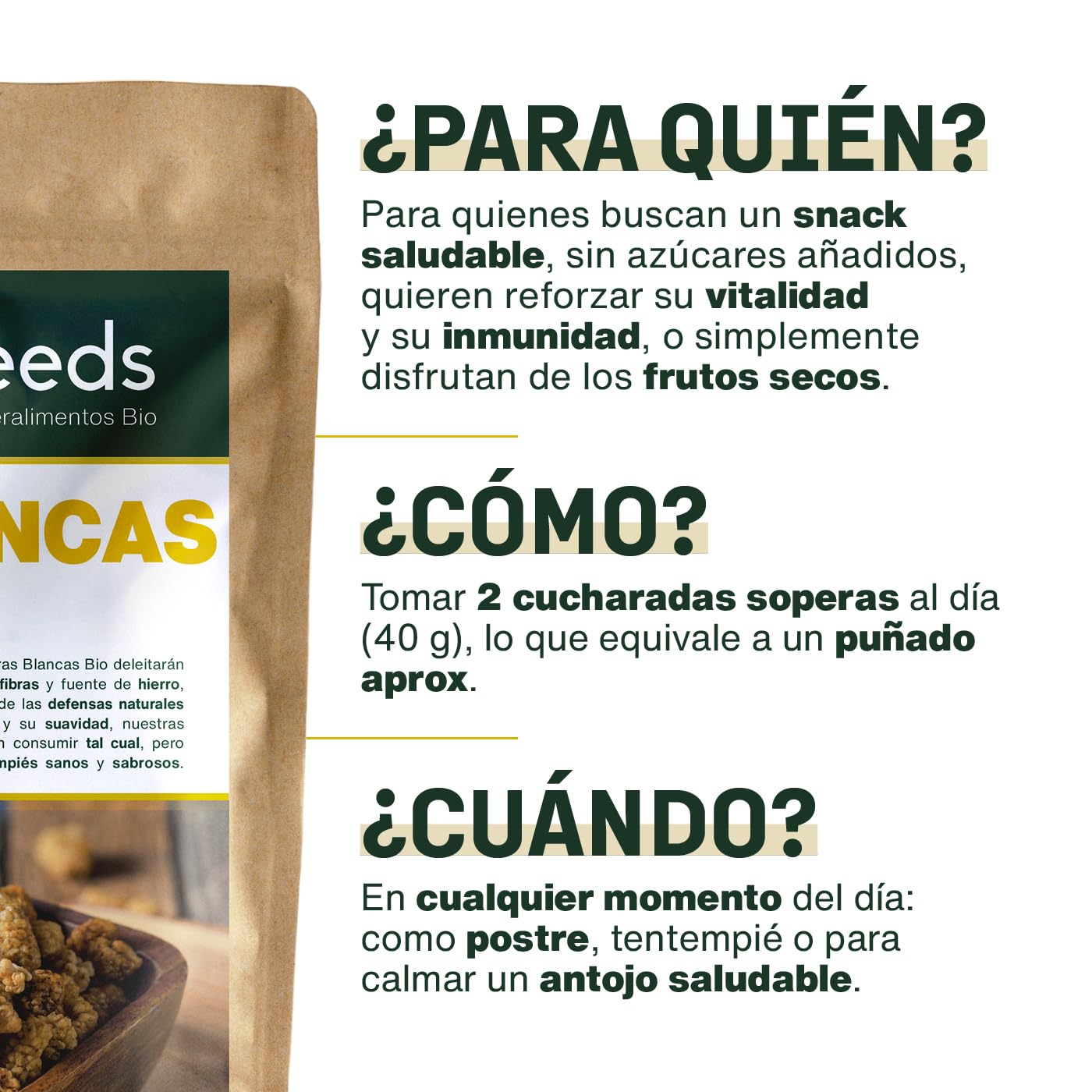 Moras Blancas BIO 1KG | Sin Azúcares Añadidos, ni Conservantes | Secadas al sol, 100% naturales | Primera Calidad