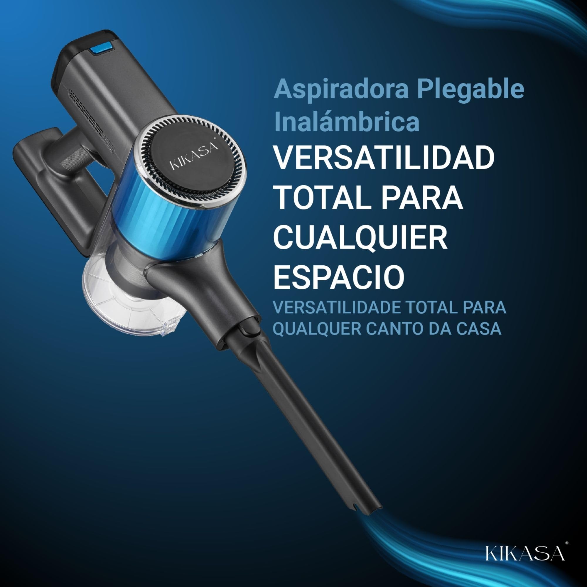 Kikasa Aspiradora Vertical Sin Cables 18.5V Plegable, 150W Potente, 3 Velocidades, Filtro HEPA, Cepillo con Luz LED y Depósito de 400 ml, hasta 35 min de Autonomía